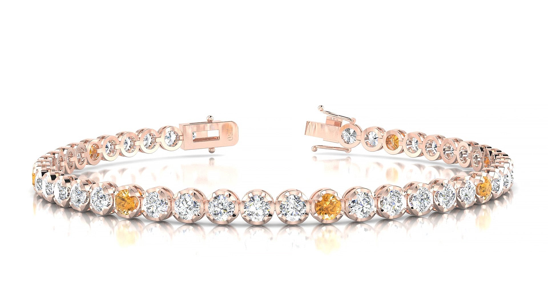Bengal 1-5 | 18k Rose Gold 3 mm Round Natural Citrine & Diamond 15 cm Tennis Bracelet