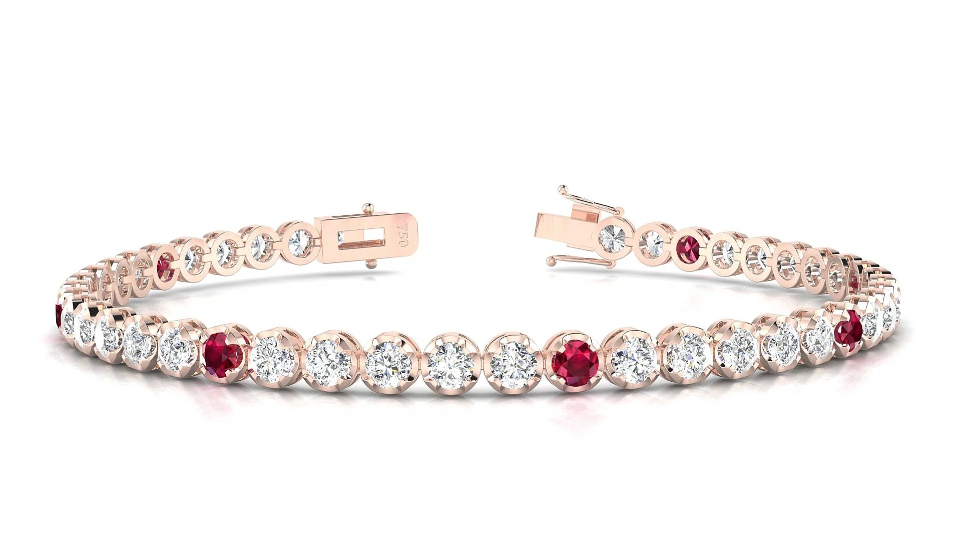 Bengal 1-5 | 18k Rose Gold 3 mm Round Natural Ruby & Diamond Tennis Bracelet