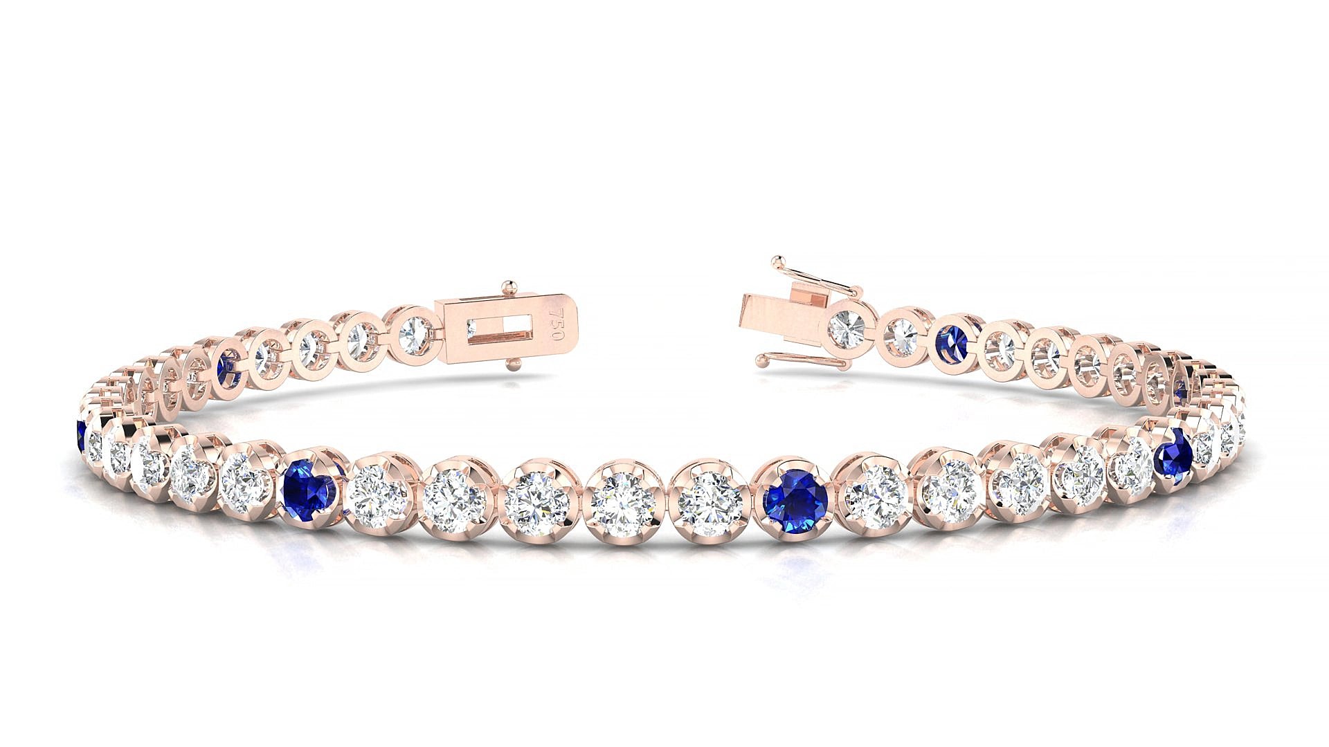 Bengal 1-5 | 18k Rose Gold 3 mm Round Natural Sapphire & Diamond 16 cm Tennis Bracelet