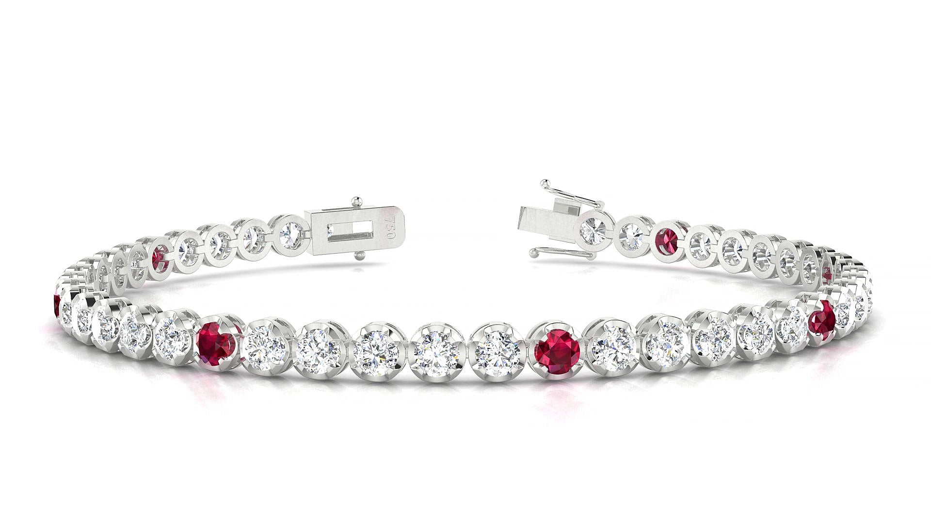 Bengal 1-5 | 18k White Gold 3 mm Round Natural Ruby & Diamond 18 cm Tennis Bracelet
