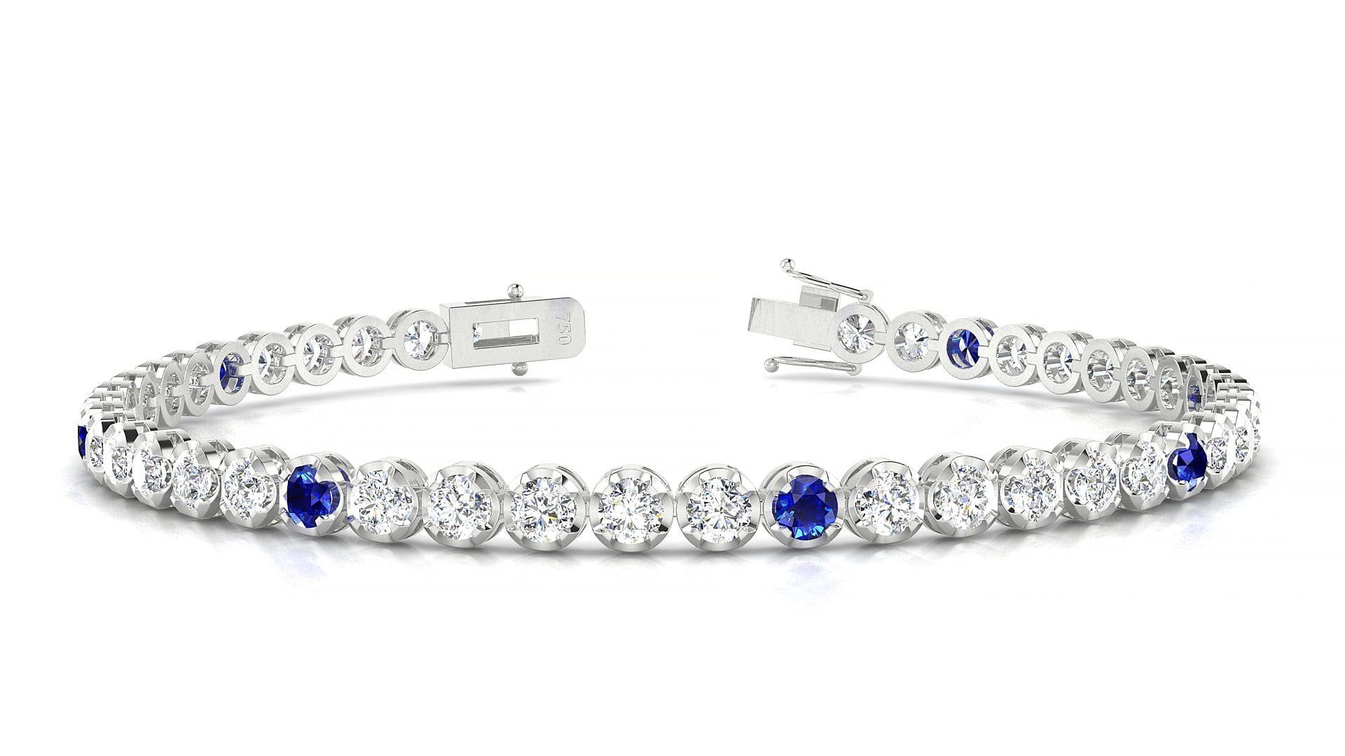 Bengal 1-5 | 18k White Gold 3 mm Round Natural Sapphire & Diamond 15 cm Tennis Bracelet