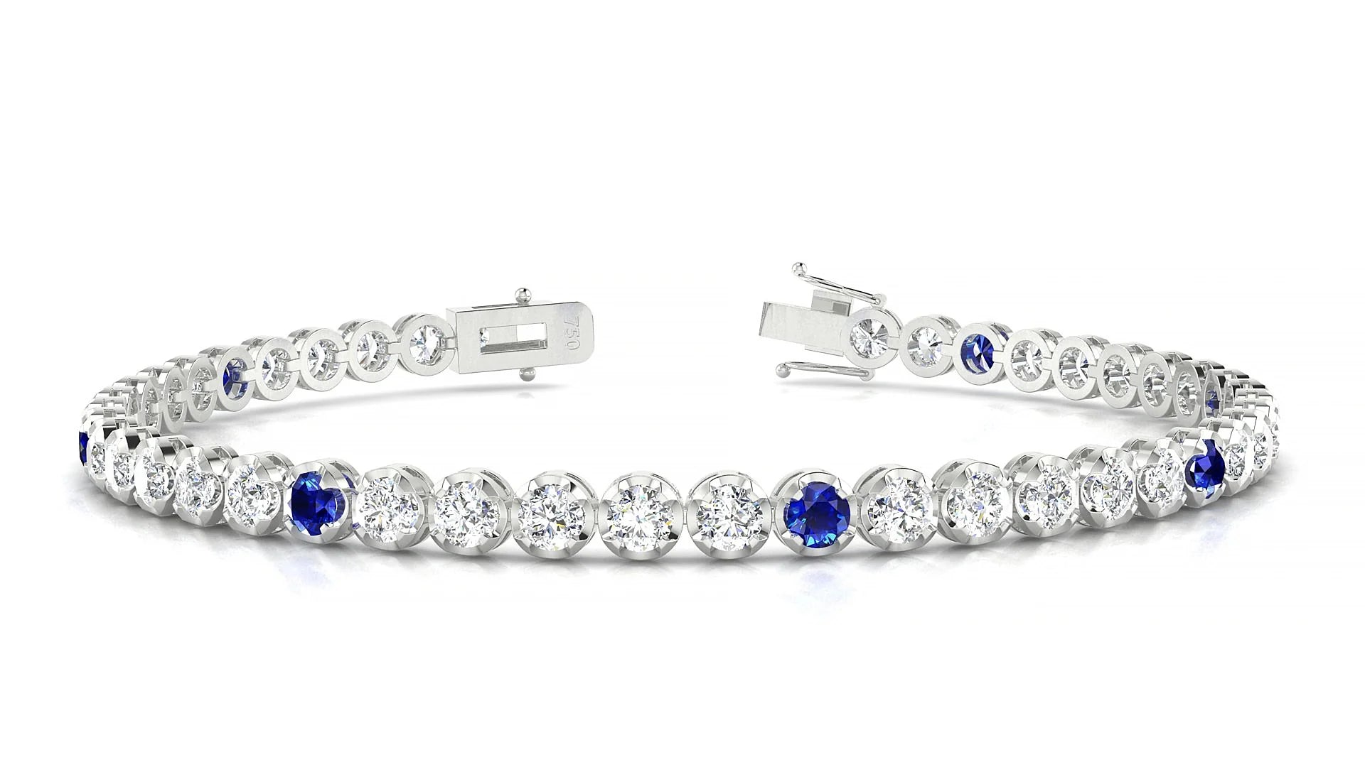 Bengal 1-5 | 18k White Gold 3 mm Round Natural Sapphire & Diamond Tennis Bracelet