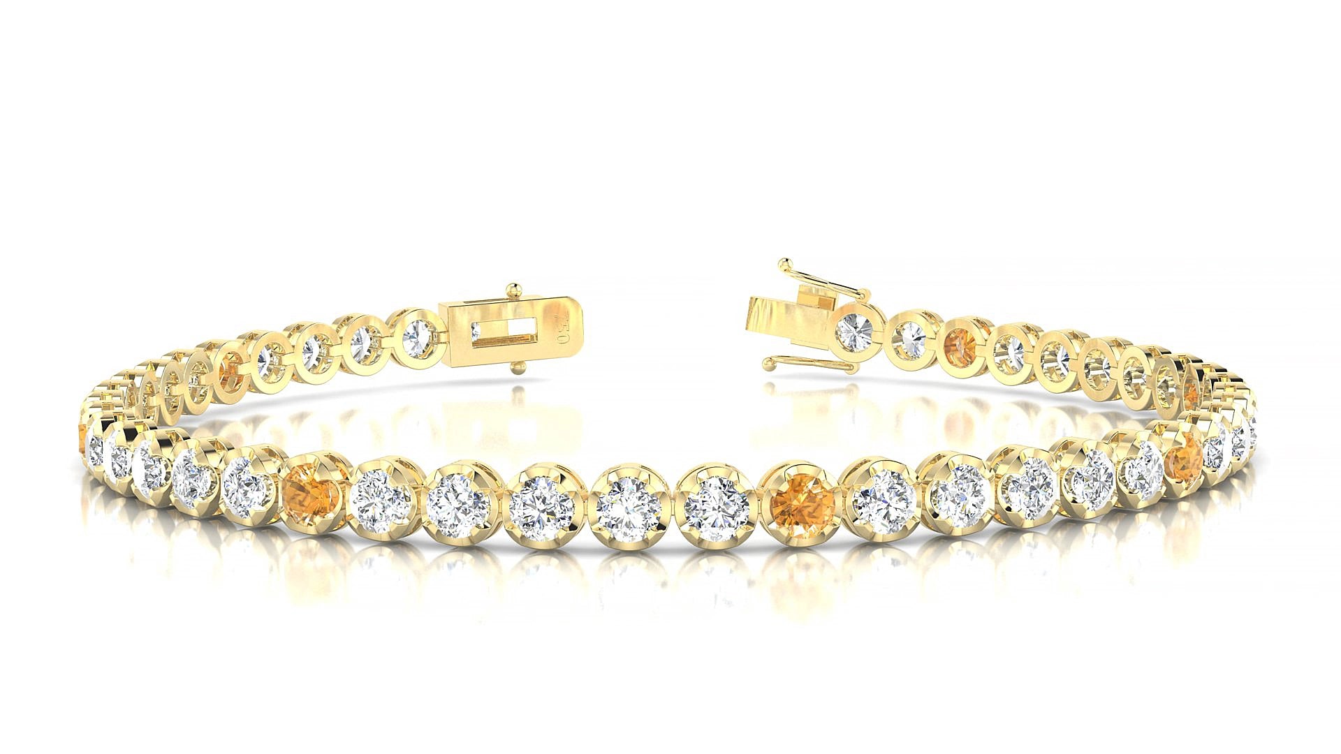 Bengal 1-5 | 18k Yellow Gold 3 mm Round Natural Citrine & Diamond 15 cm Tennis Bracelet