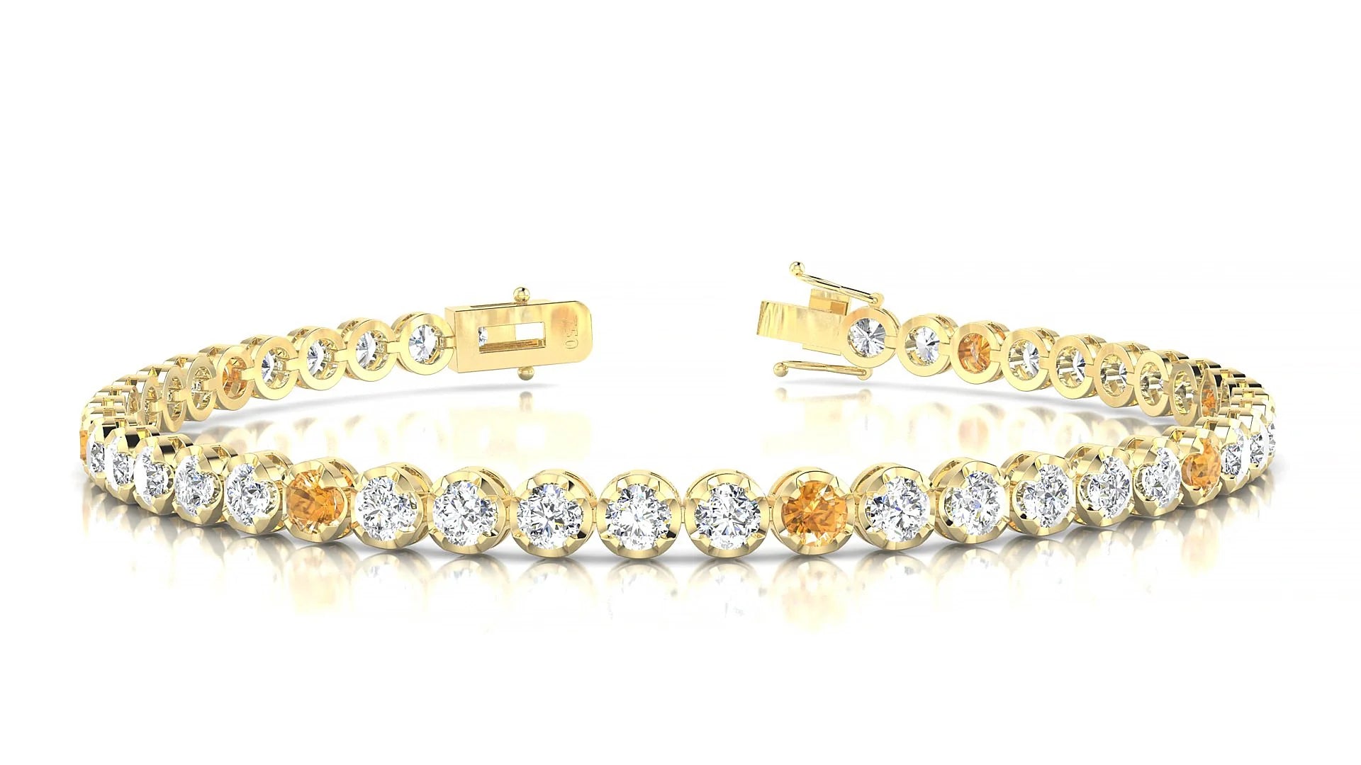 Bengal 1-5 | 18k Yellow Gold 3 mm Round Natural Citrine & Diamond Tennis Bracelet