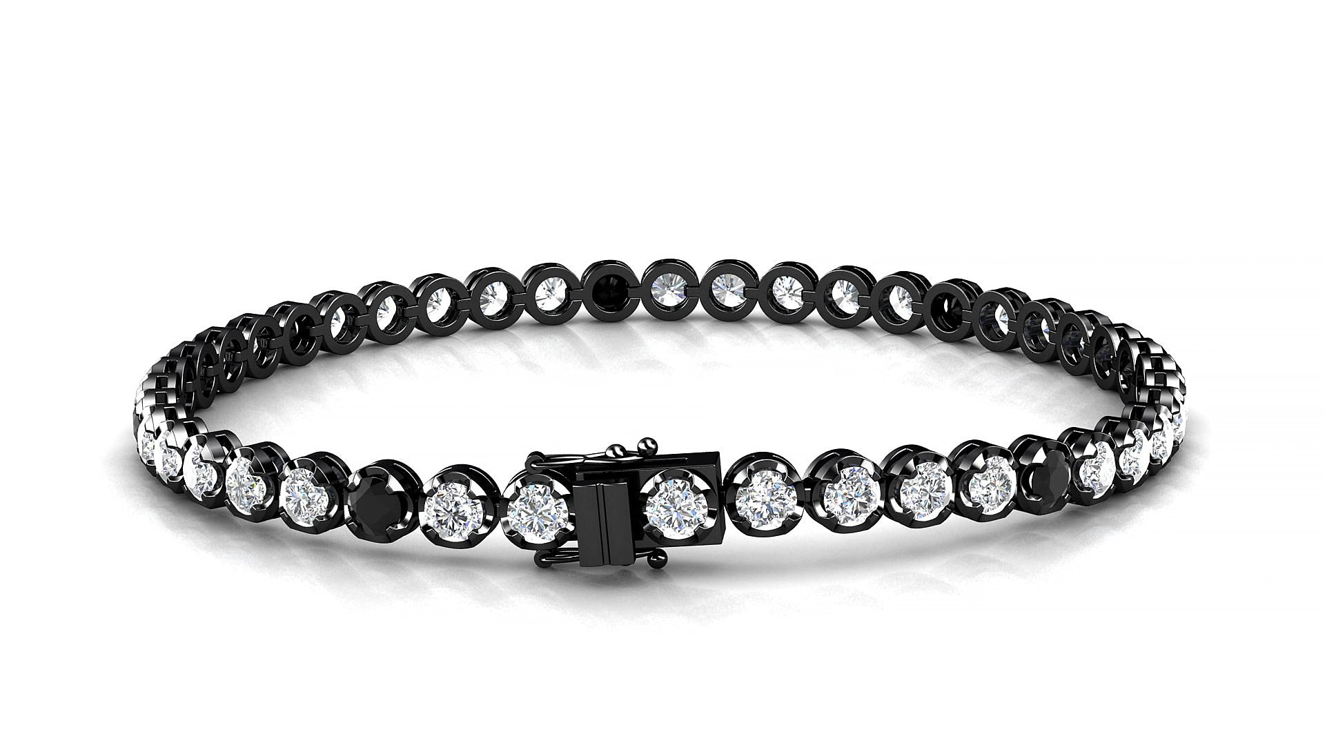 Bengal 1-5 | 18k Black Gold 3 mm Round Natural Black Diamond & Diamond 16 cm Tennis Bracelet