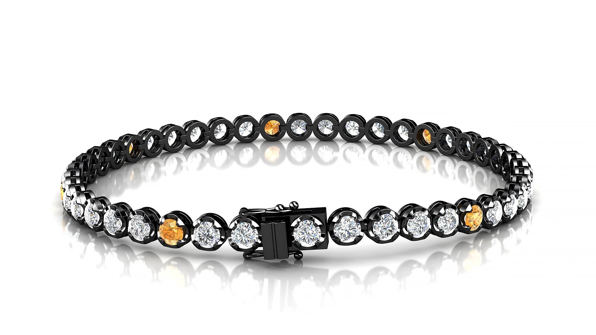 Bengal 1-5 | 18k Black Gold 3 mm Round Natural Citrine & Diamond 20 cm Tennis Bracelet
