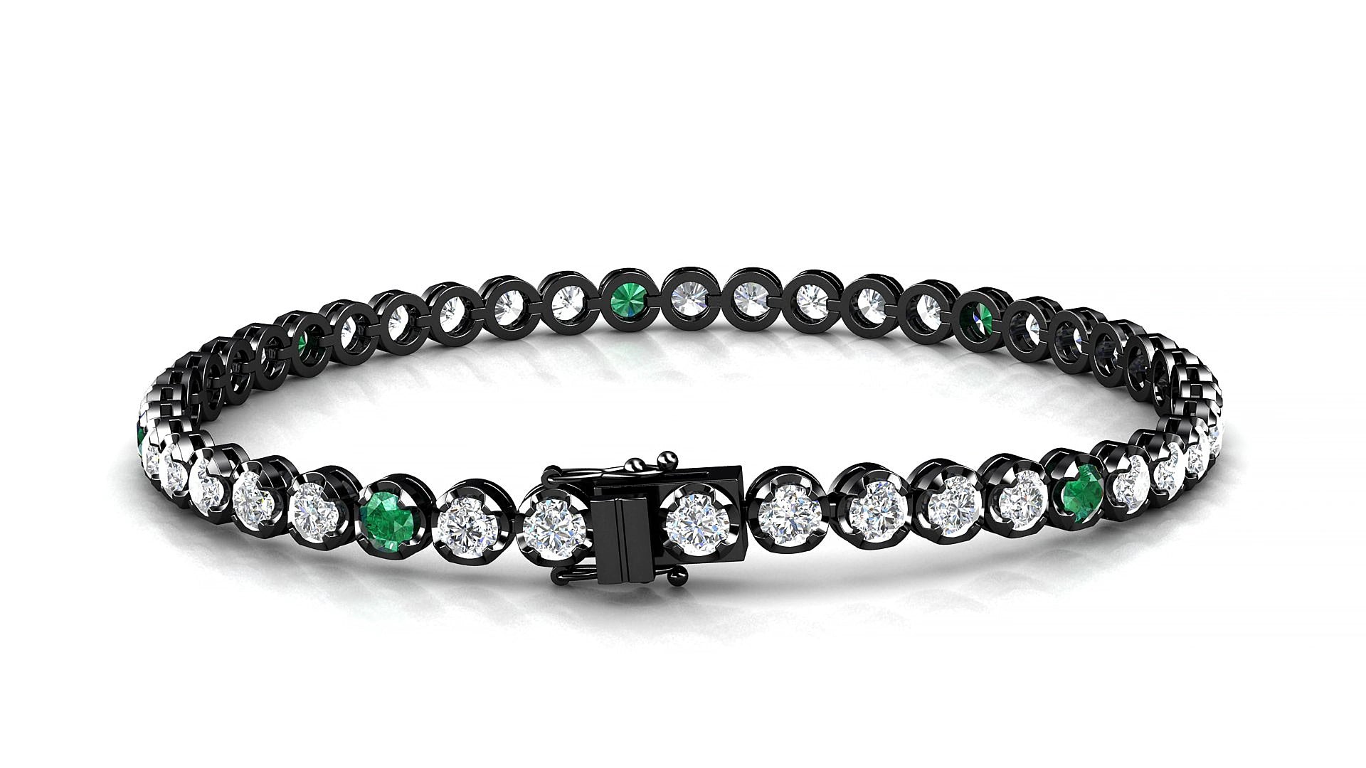 Bengal 1-5 | 18k Black Gold 3 mm Round Natural Emerald & Diamond 16 cm Tennis Bracelet