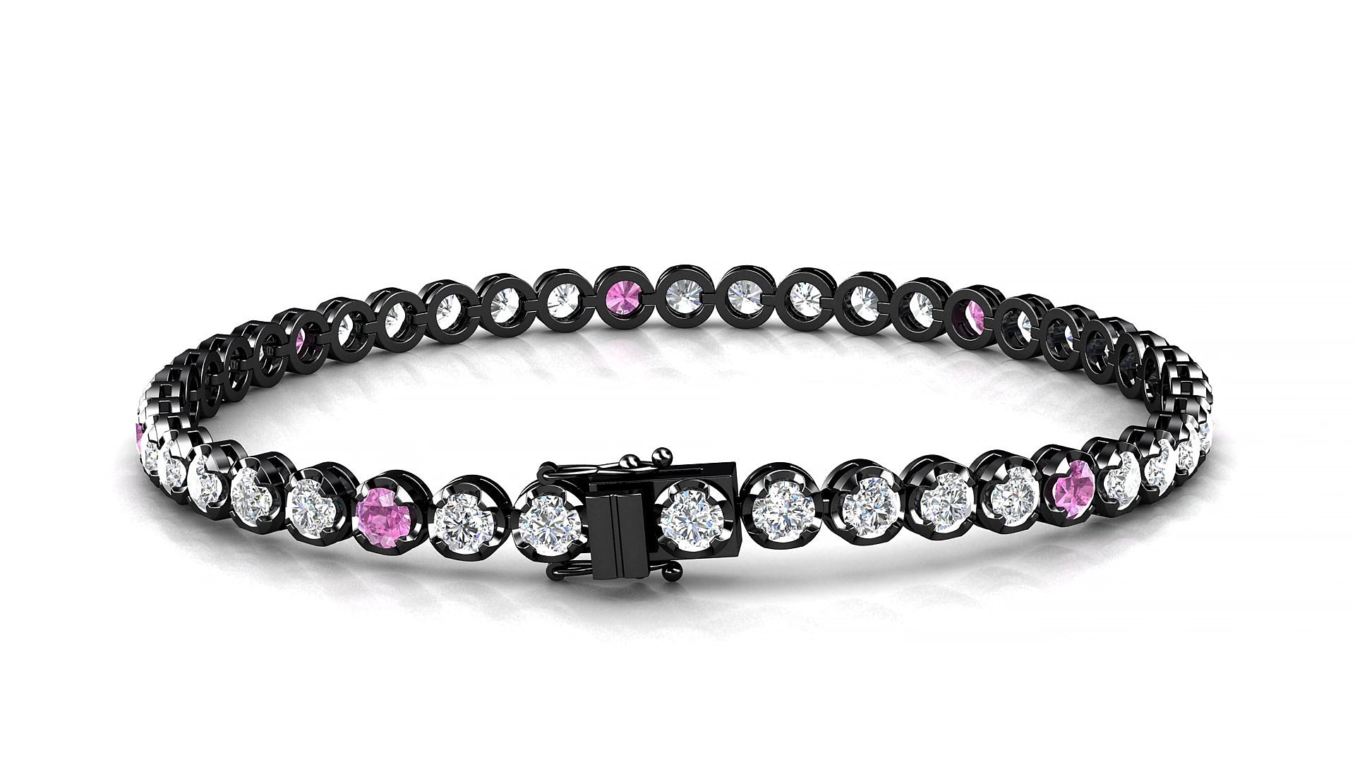 Bengal 1-5 | 18k Black Gold 3 mm Round Natural Pink Sapphire & Diamond 15 cm Tennis Bracelet