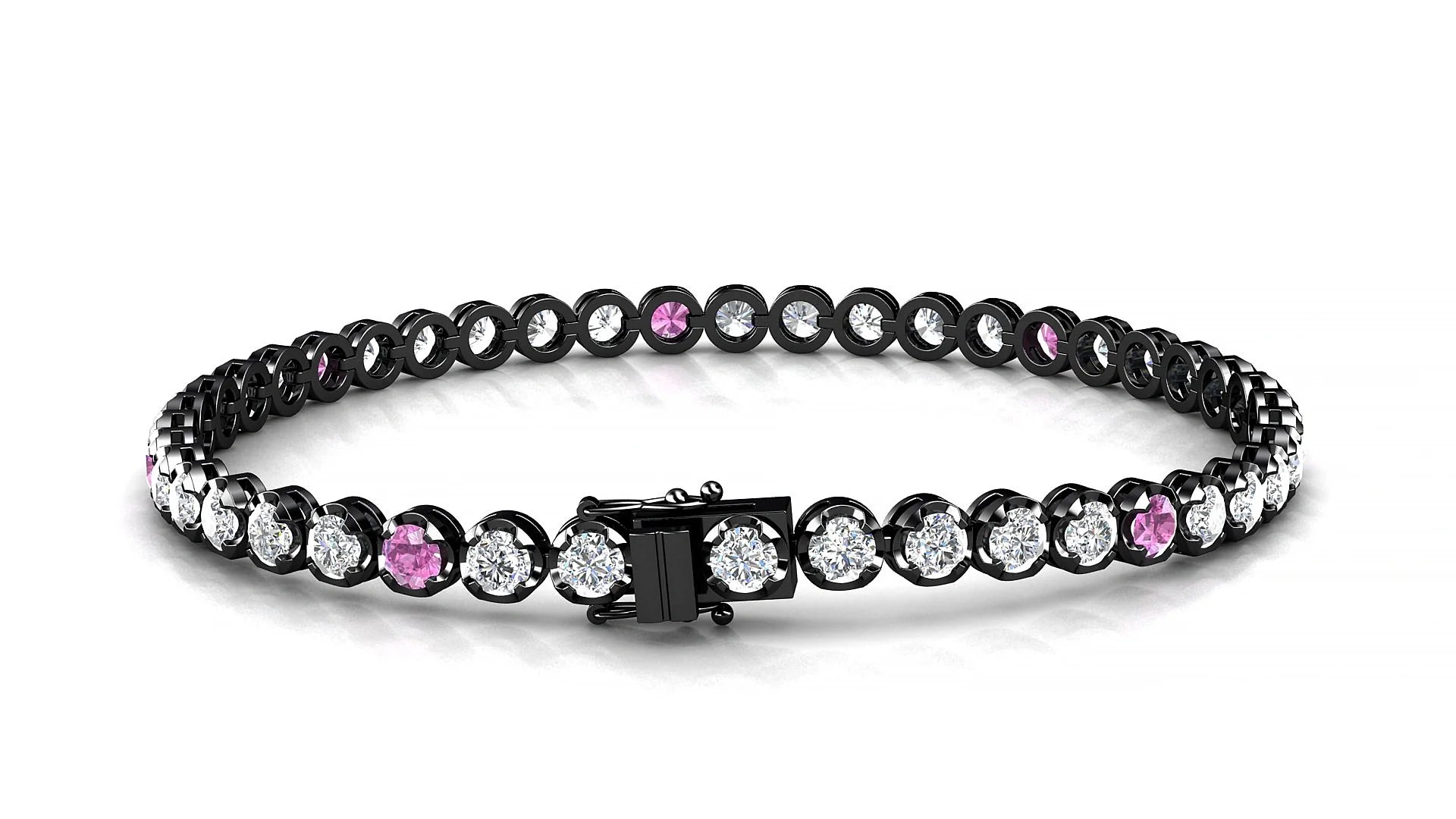 Bengal 1-5 | 18k Black Gold 3 mm Round Natural Pink Sapphire & Diamond Tennis Bracelet