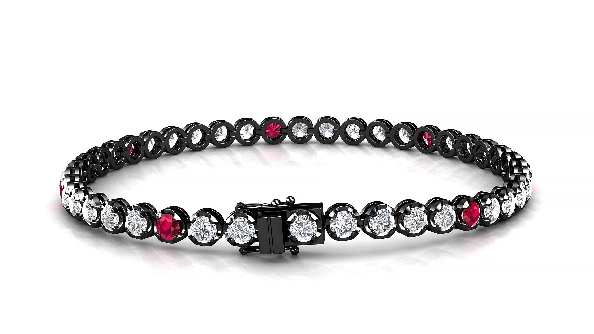 Bengal 1-5 | 18k Black Gold 3 mm Round Natural Ruby & Diamond 16 cm Tennis Bracelet