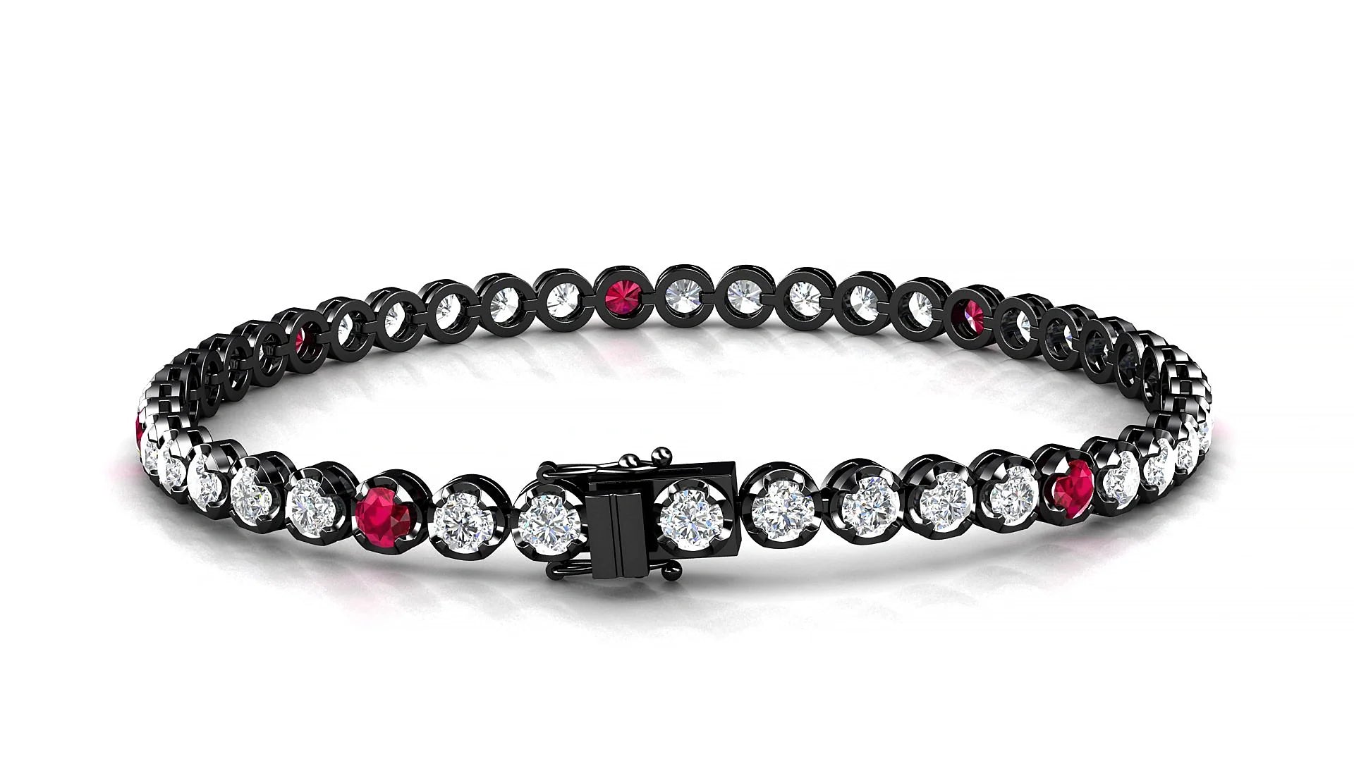 Bengal 1-5 | 18k Black Gold 3 mm Round Natural Ruby & Diamond Tennis Bracelet