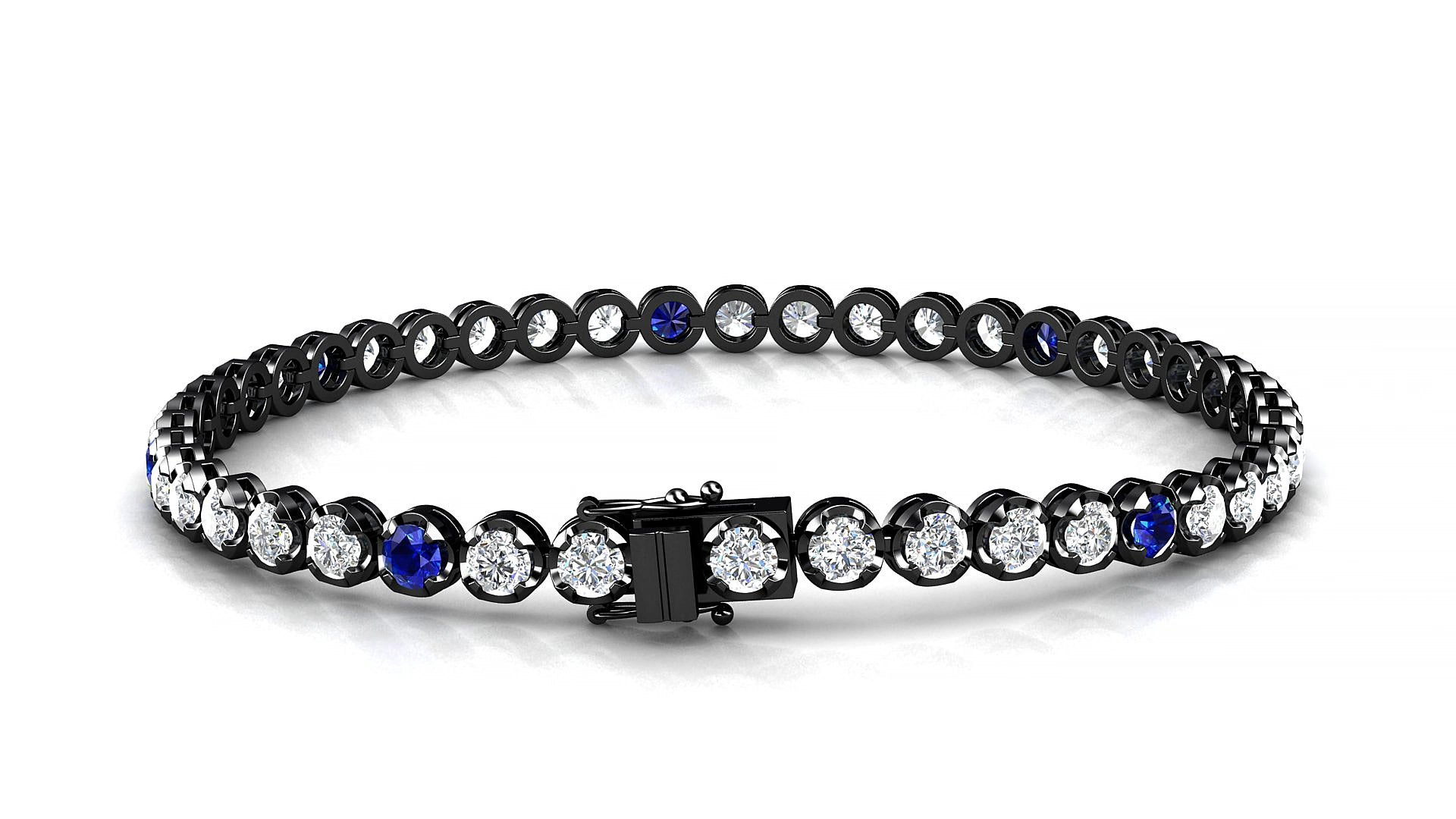 Bengal 1-5 | 18k Black Gold 3 mm Round Natural Sapphire & Diamond 18 cm Tennis Bracelet