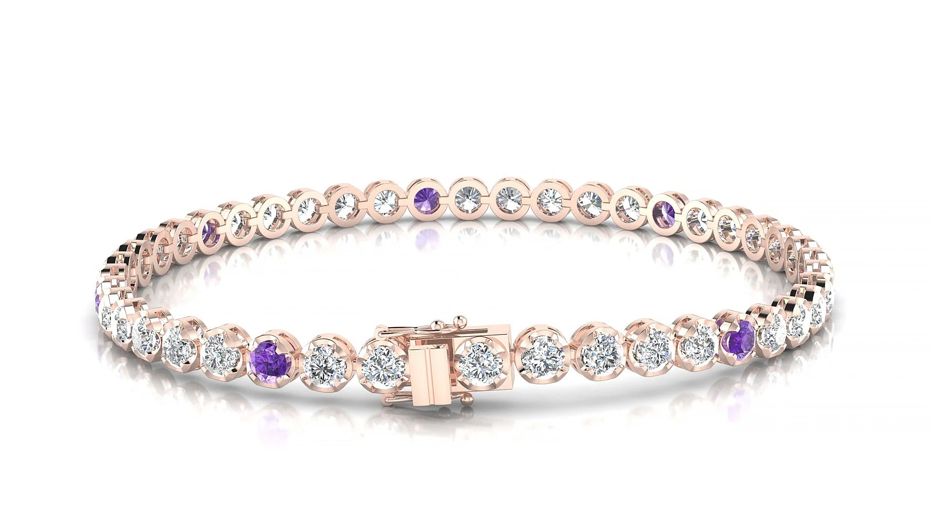 Bengal 1-5 | 18k Rose Gold 3 mm Round Natural Amethyst & Diamond Tennis Bracelet