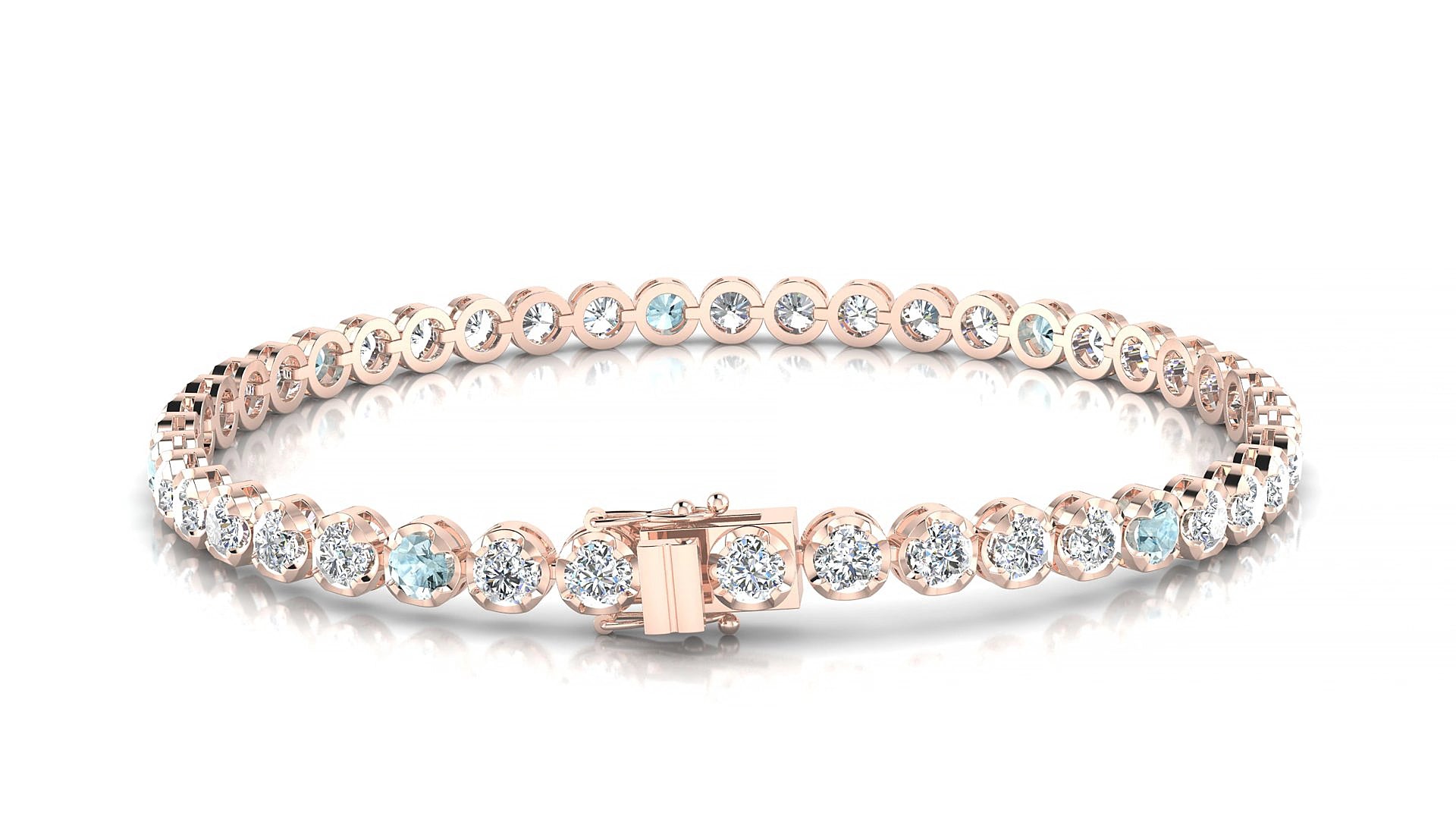 Bengal 1-5 | 18k Rose Gold 3 mm Round Natural Aquamarine & Diamond 19 cm Tennis Bracelet