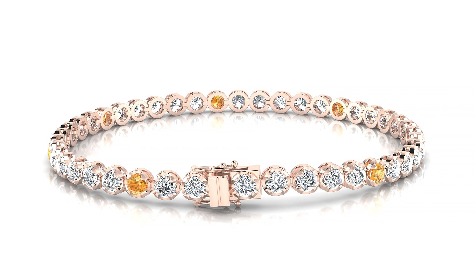 Bengal 1-5 | 18k Rose Gold 3 mm Round Natural Citrine & Diamond 15 cm Tennis Bracelet
