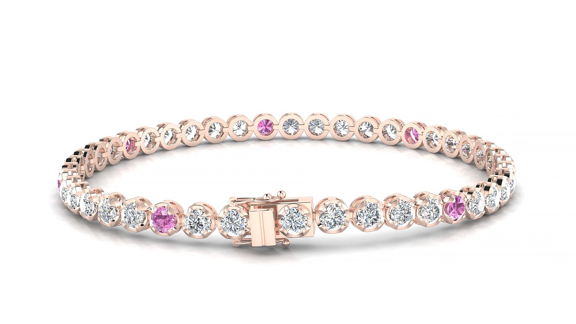 Bengal 1-5 | 18k Rose Gold 3 mm Round Natural Pink Sapphire & Diamond 15 cm Tennis Bracelet