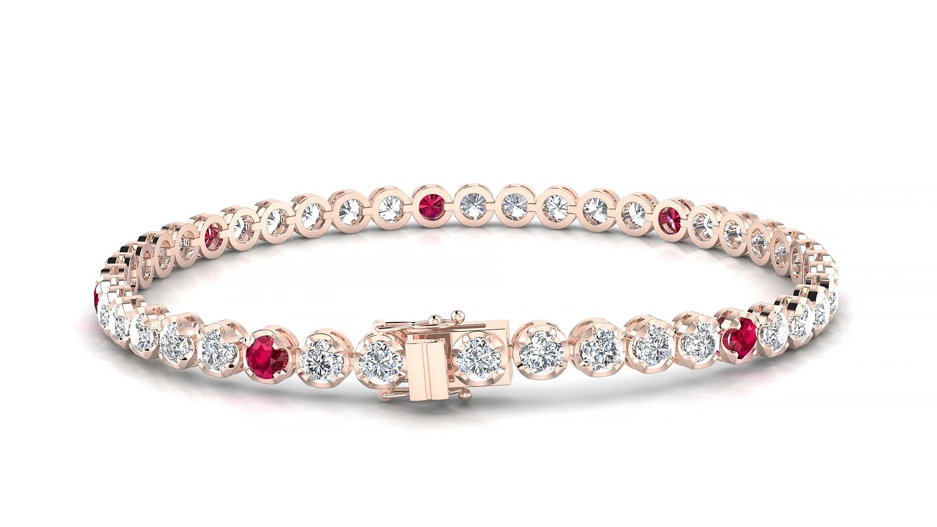 Bengal 1-5 | 18k Rose Gold 3 mm Round Natural Ruby & Diamond Tennis Bracelet