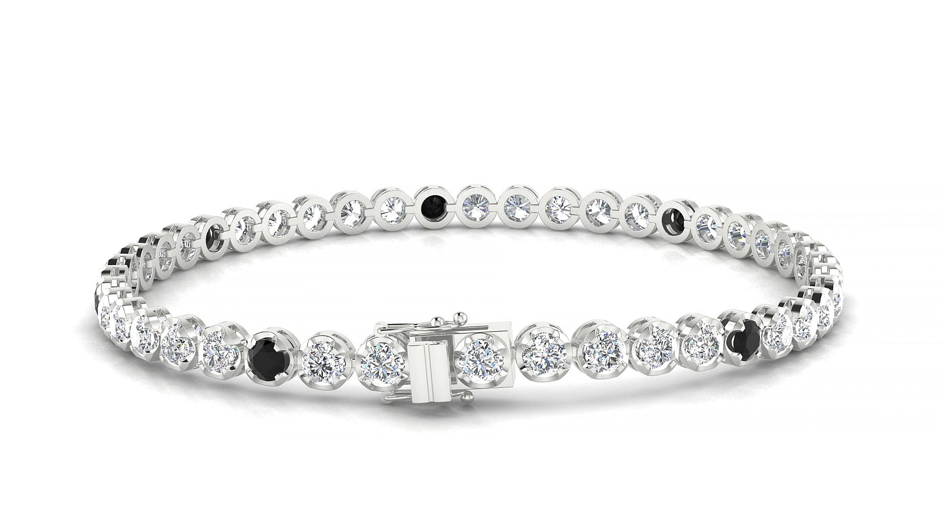 Bengal 1-5 | 18k White Gold 3 mm Round Natural Black Diamond & Diamond 18 cm Tennis Bracelet