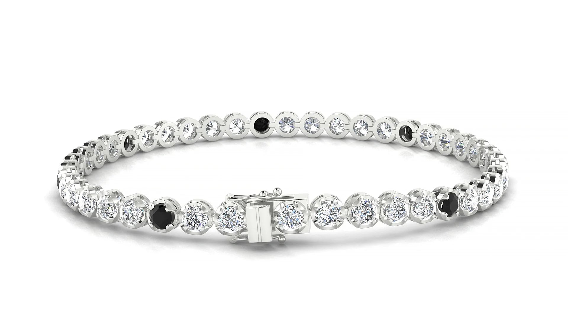 Bengal 1-5 | 18k White Gold 3 mm Round Natural Black Diamond & Diamond Tennis Bracelet