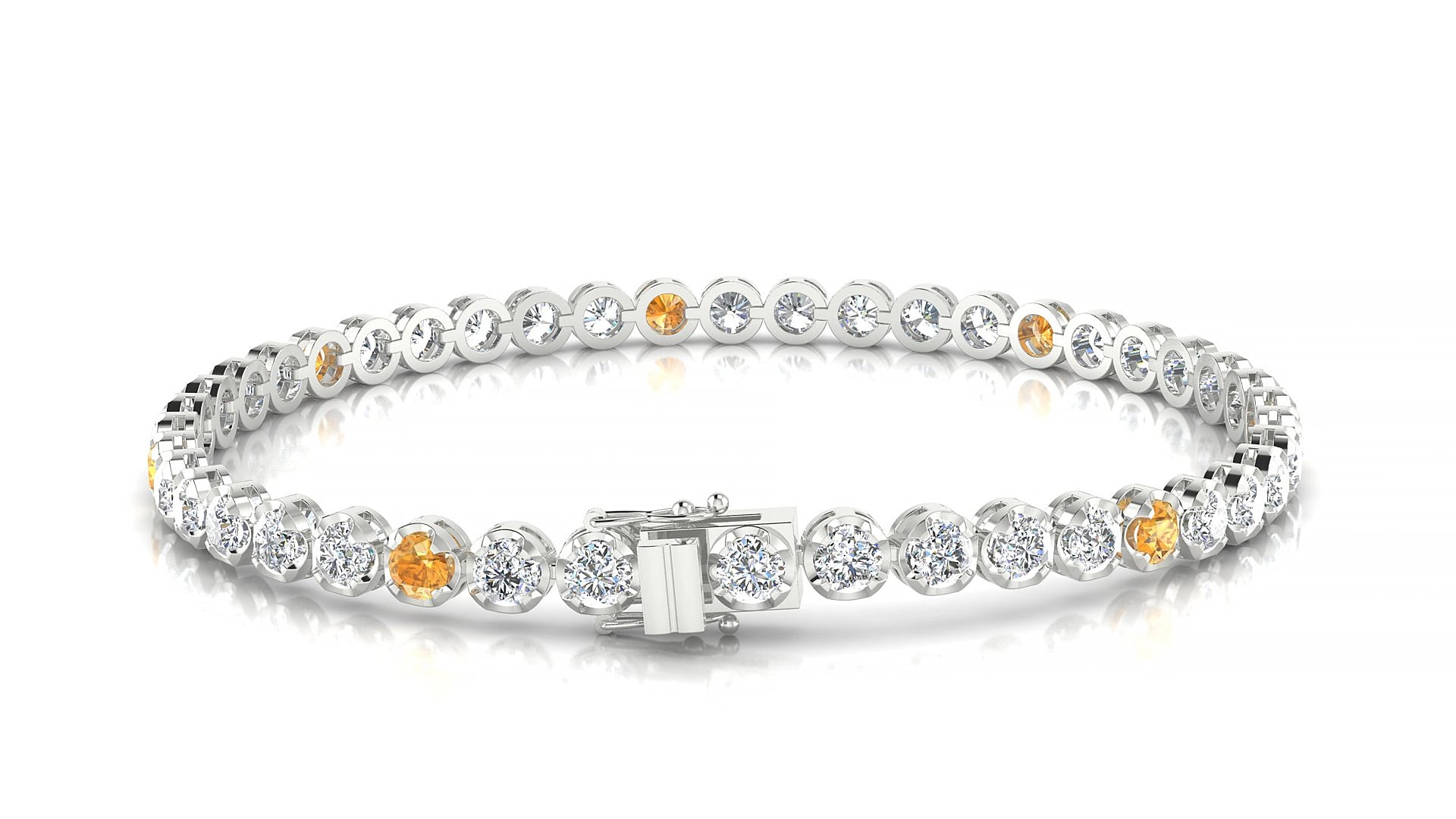 Bengal 1-5 | 18k White Gold 3 mm Round Natural Citrine & Diamond 15 cm Tennis Bracelet