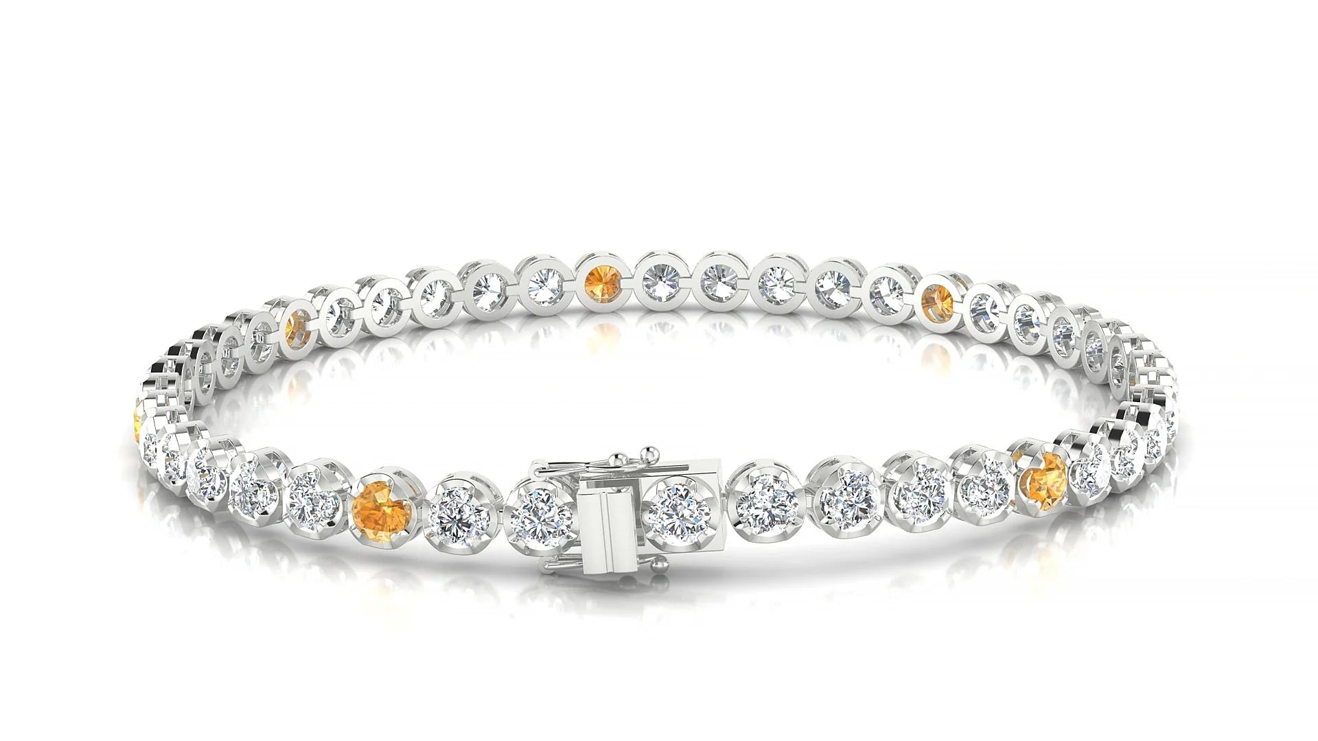 Bengal 1-5 | 18k White Gold 3 mm Round Natural Citrine & Diamond Tennis Bracelet