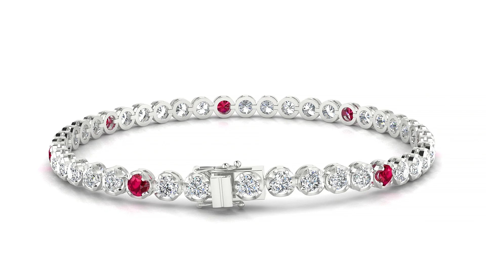 Bengal 1-5 | 18k White Gold 3 mm Round Natural Ruby & Diamond Tennis Bracelet