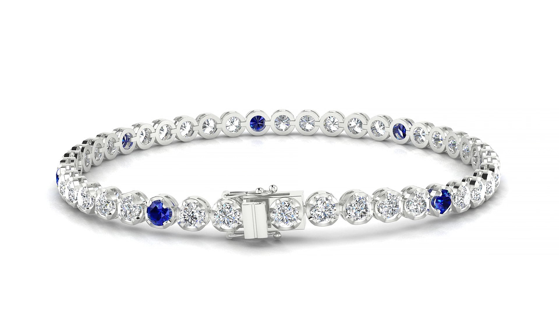 Bengal 1-5 | 18k White Gold 3 mm Round Natural Sapphire & Diamond 15 cm Tennis Bracelet