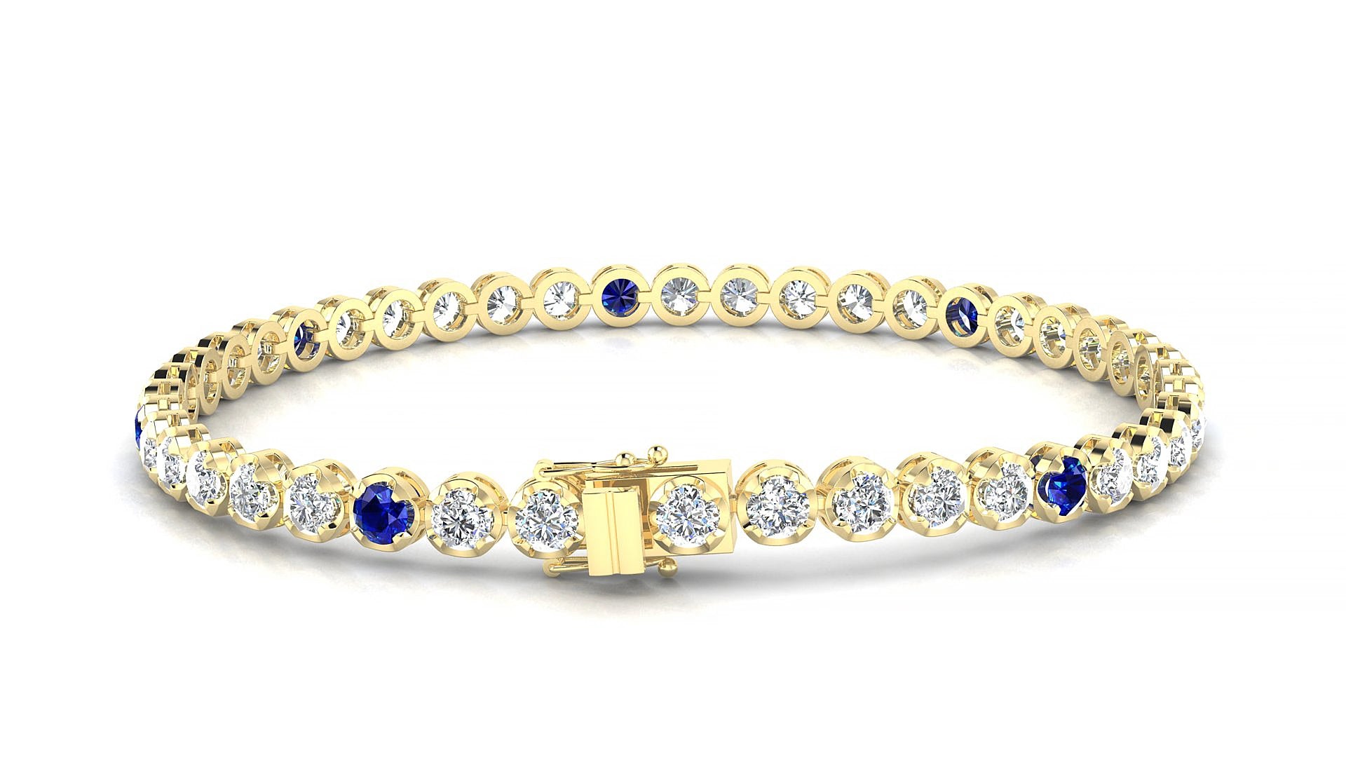 Bengal 1-5 | 18k Yellow Gold 3 mm Round Natural Sapphire & Diamond 15 cm Tennis Bracelet