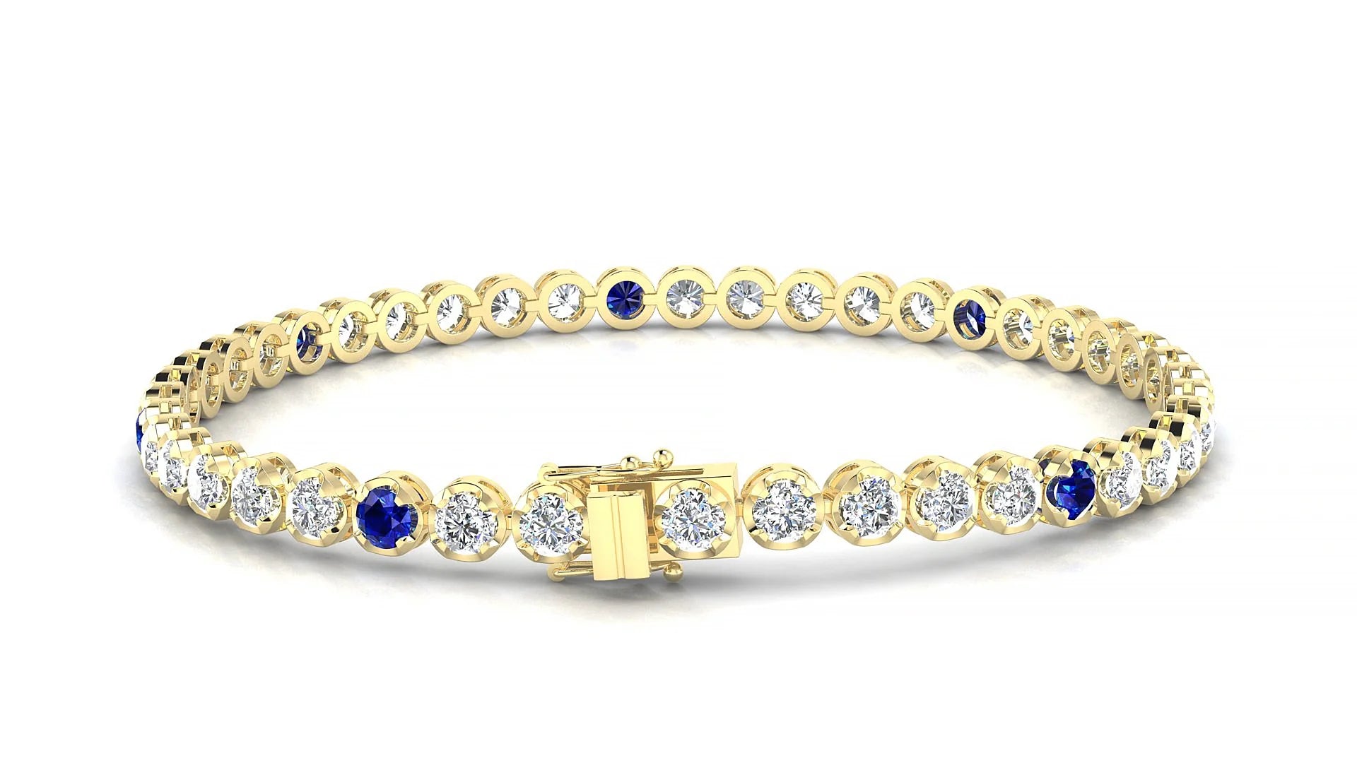 Bengal 1-5 | 18k Yellow Gold 3 mm Round Natural Sapphire & Diamond Tennis Bracelet