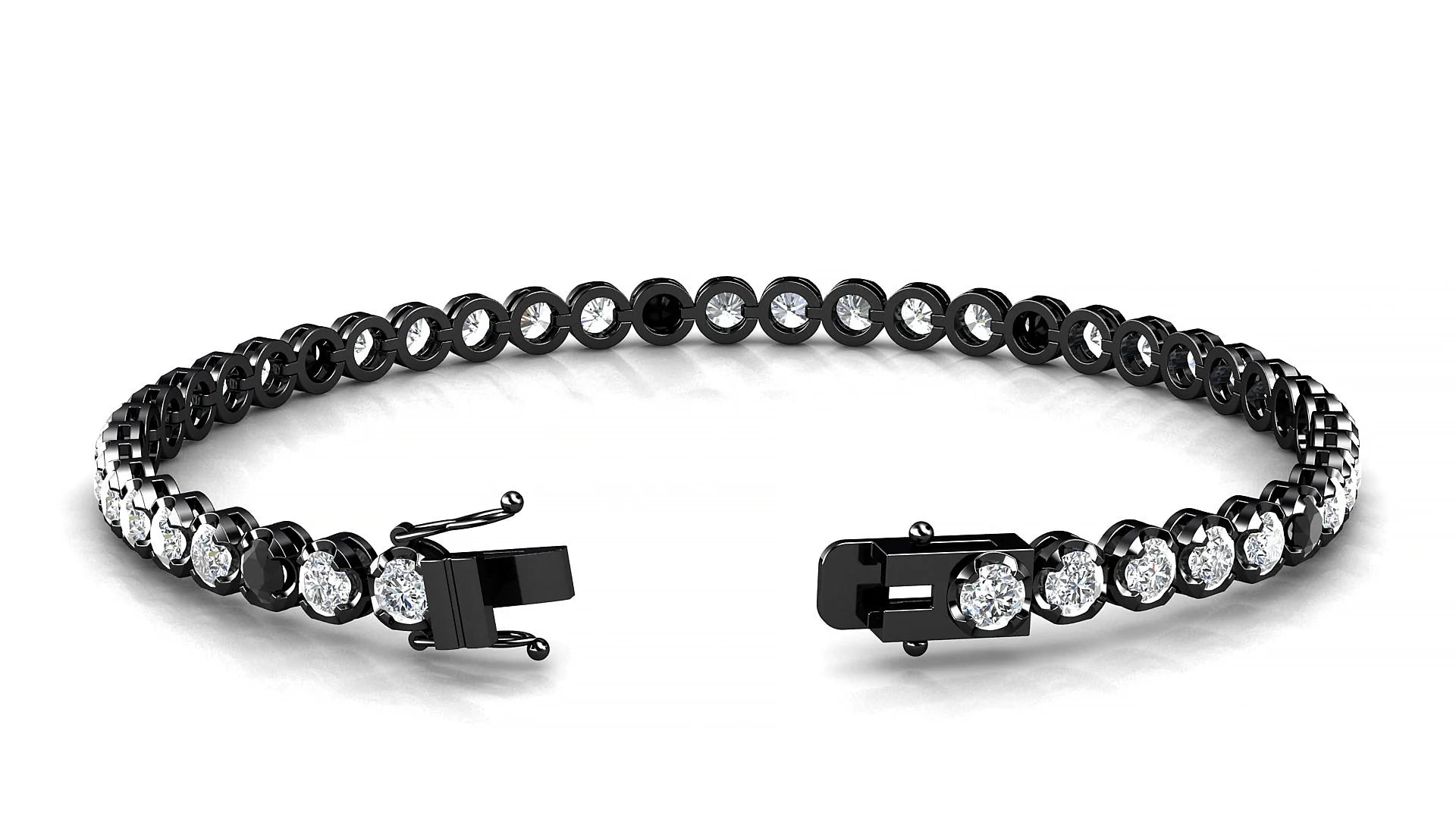 Bengal 1-5 | 18k Black Gold 3 mm Round Natural Black Diamond & Diamond Tennis Bracelet