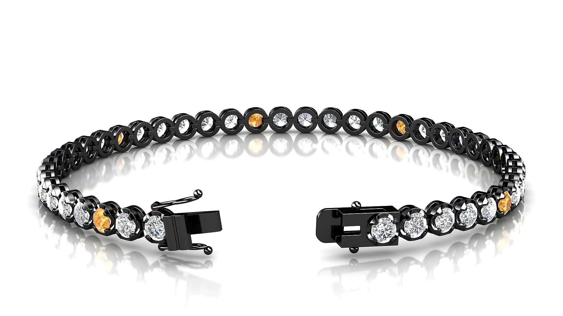 Bengal 1-5 | 18k Black Gold 3 mm Round Natural Citrine & Diamond 17 cm Tennis Bracelet