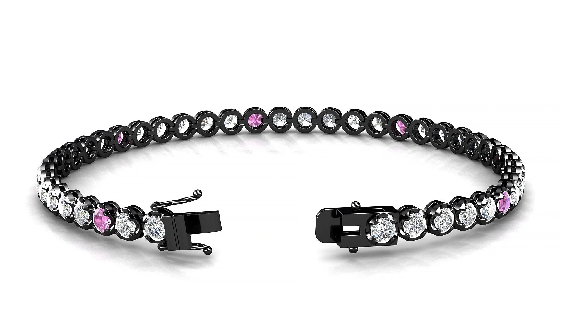 Bengal 1-5 | 18k Black Gold 3 mm Round Natural Pink Sapphire & Diamond Tennis Bracelet
