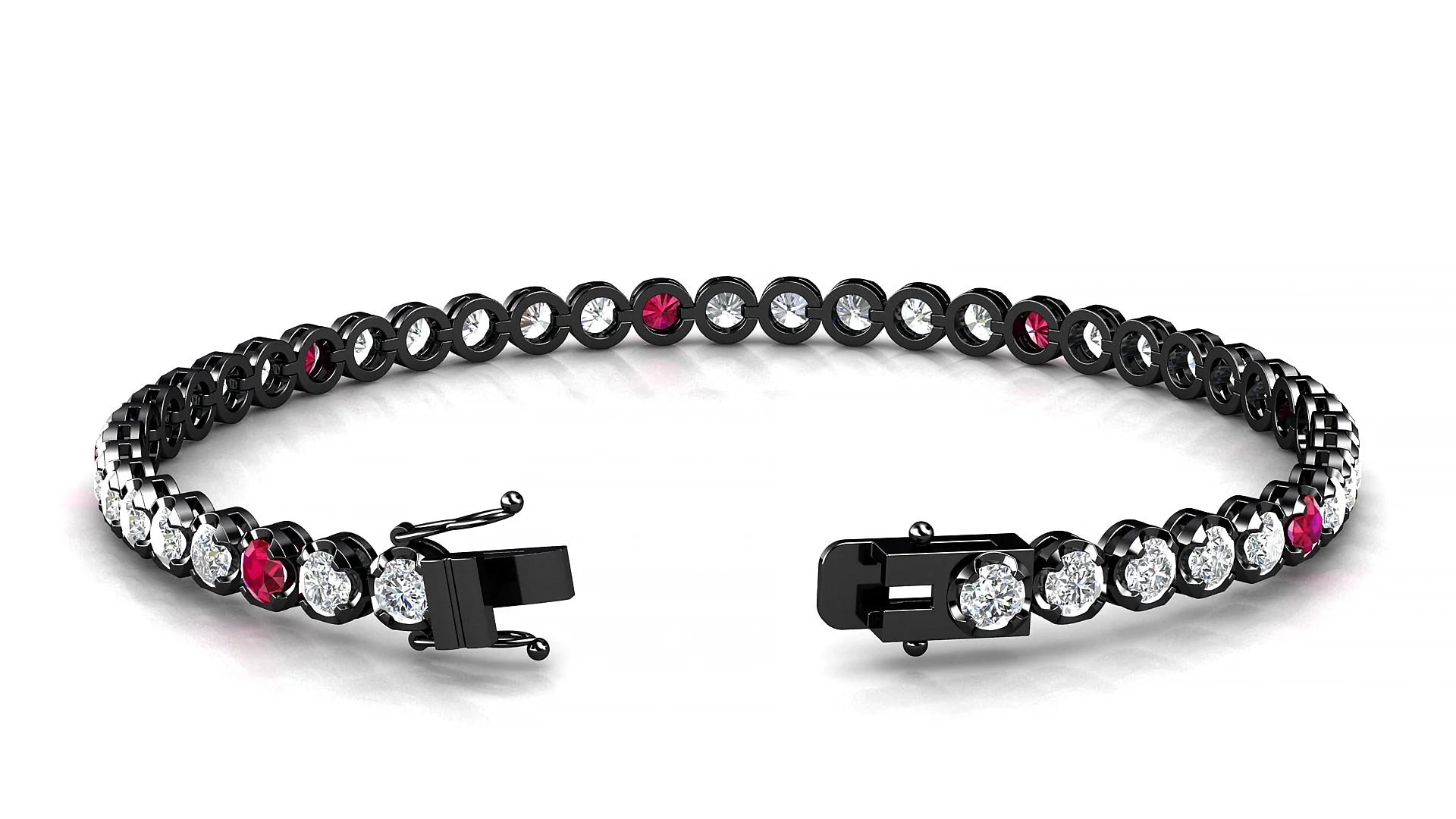 Bengal 1-5 | 18k Black Gold 3 mm Round Natural Ruby & Diamond Tennis Bracelet