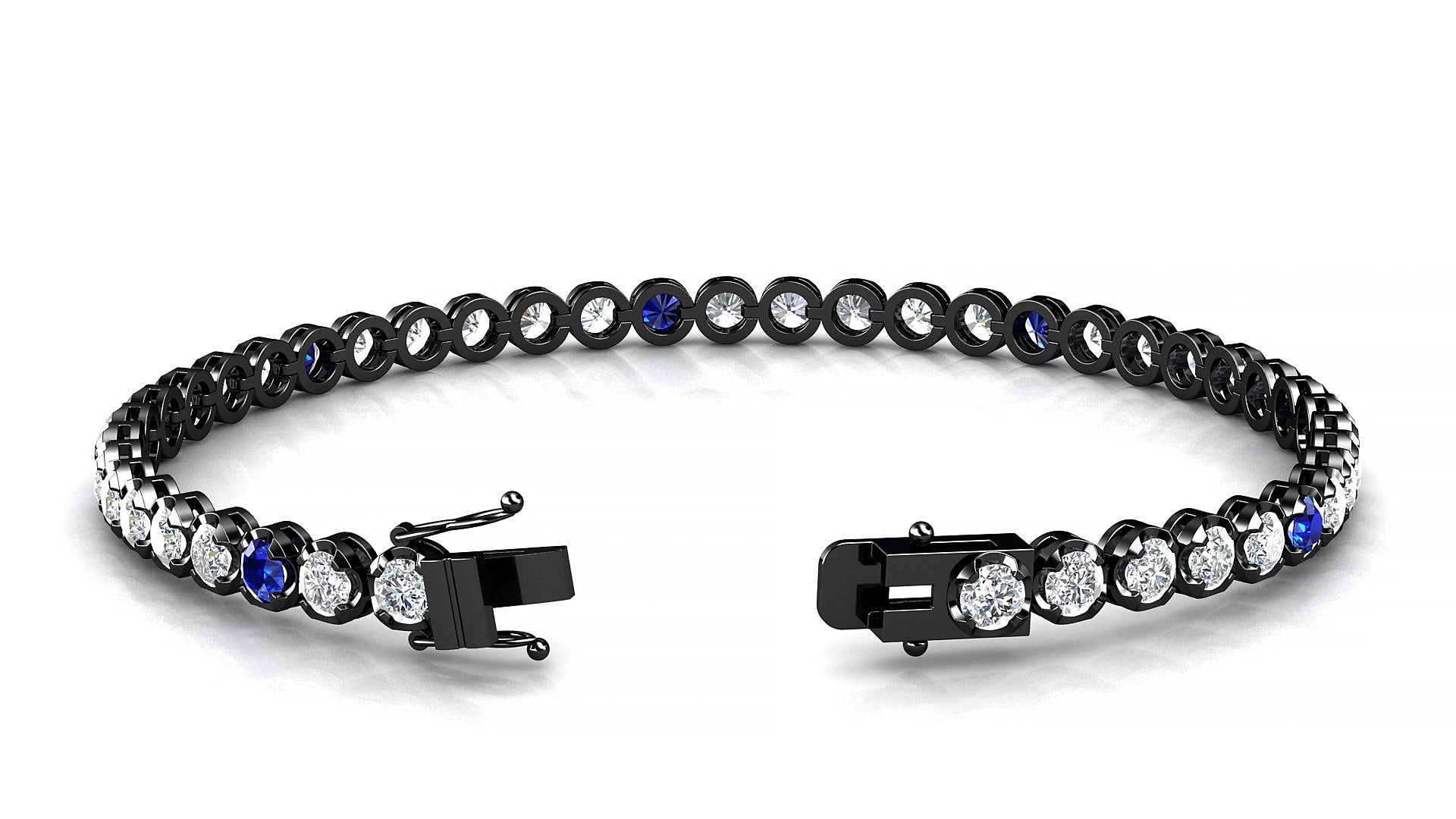 Bengal 1-5 | 18k Black Gold 3 mm Round Natural Sapphire & Diamond 15 cm Tennis Bracelet