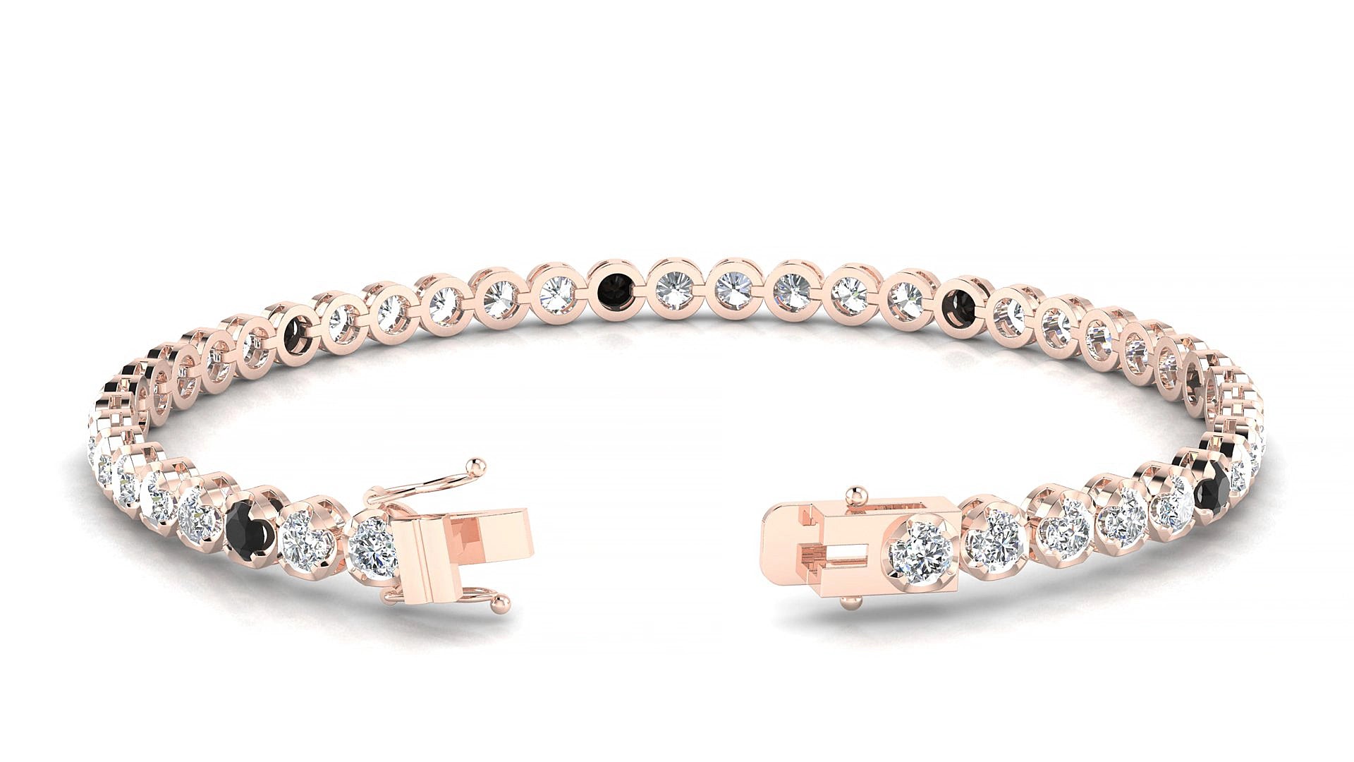 Bengal 1-5 | 18k Rose Gold 3 mm Round Natural Black Diamond & Diamond 16 cm Tennis Bracelet