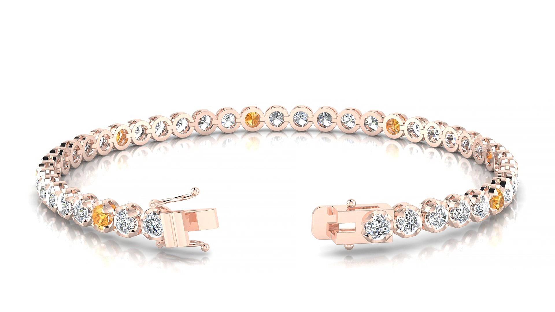 Bengal 1-5 | 18k Rose Gold 3 mm Round Natural Citrine & Diamond 17 cm Tennis Bracelet