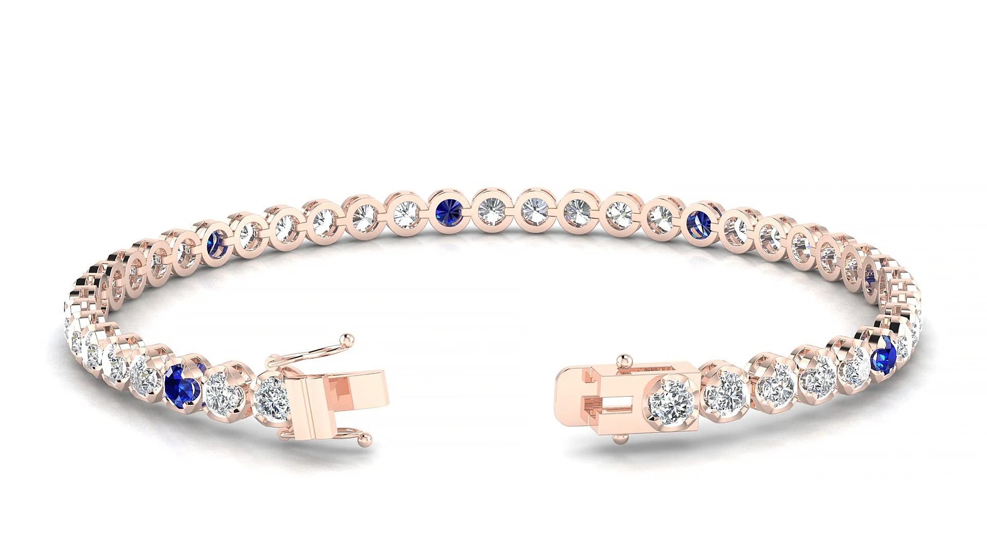 Bengal 1-5 | 18k Rose Gold 3 mm Round Natural Sapphire & Diamond Tennis Bracelet