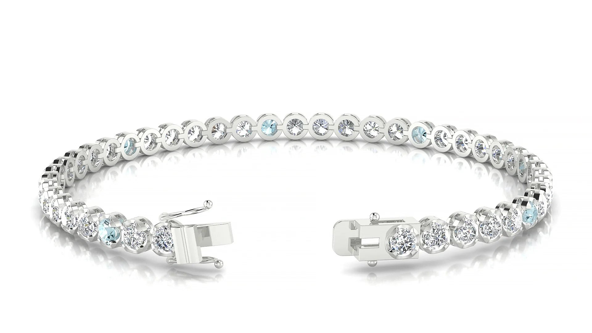 Bengal 1-5 | 18k White Gold 3 mm Round Natural Aquamarine & Diamond Tennis Bracelet