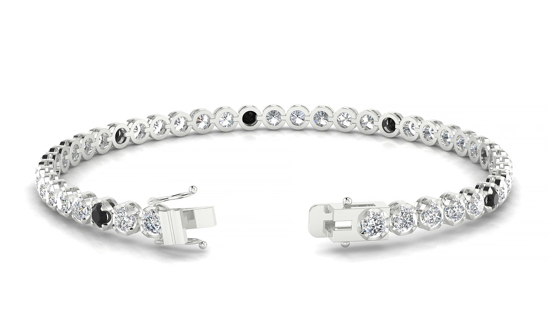 Bengal 1-5 | 18k White Gold 3 mm Round Natural Black Diamond & Diamond 18 cm Tennis Bracelet