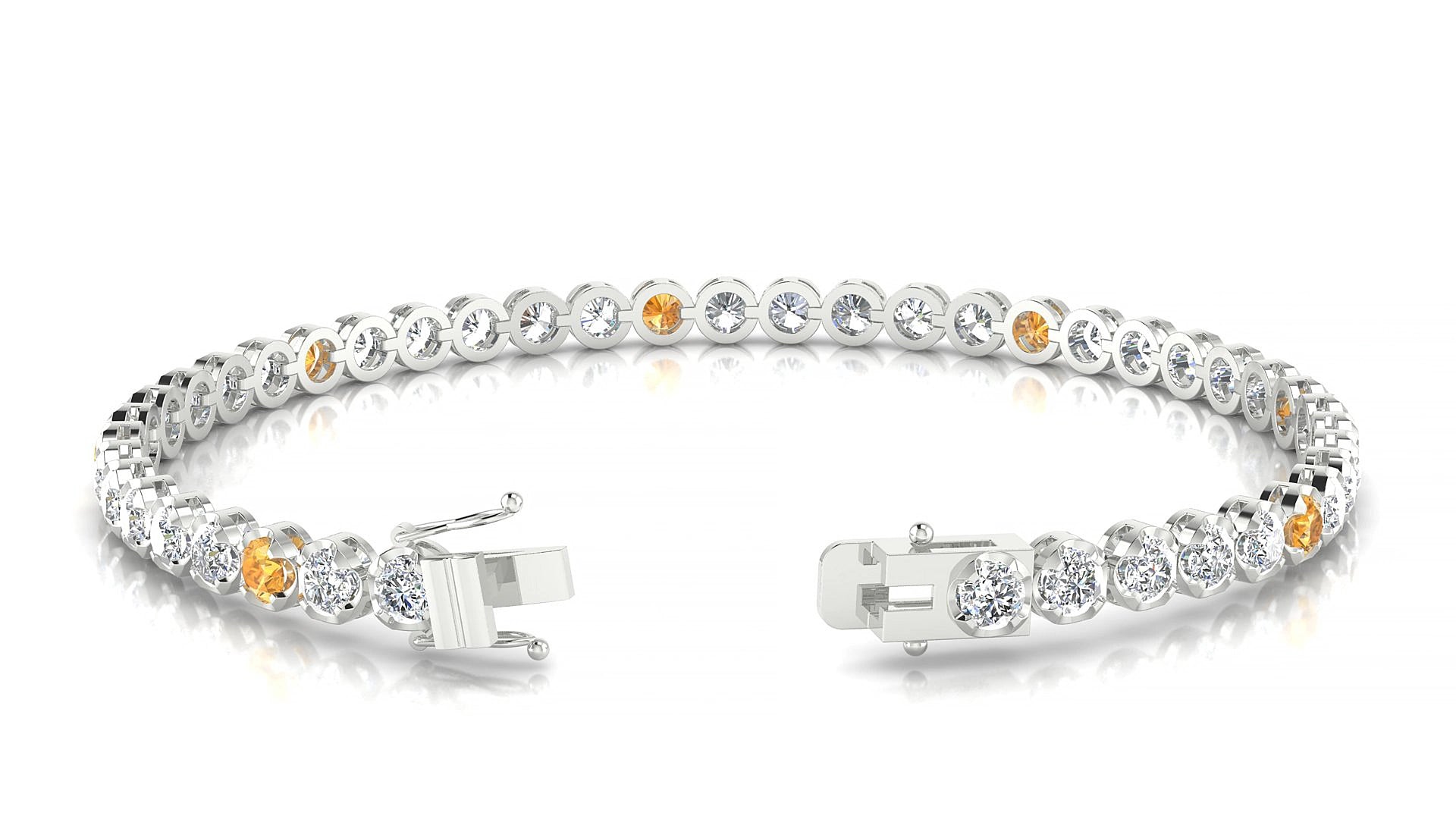 Bengal 1-5 | 18k White Gold 3 mm Round Natural Citrine & Diamond 15 cm Tennis Bracelet