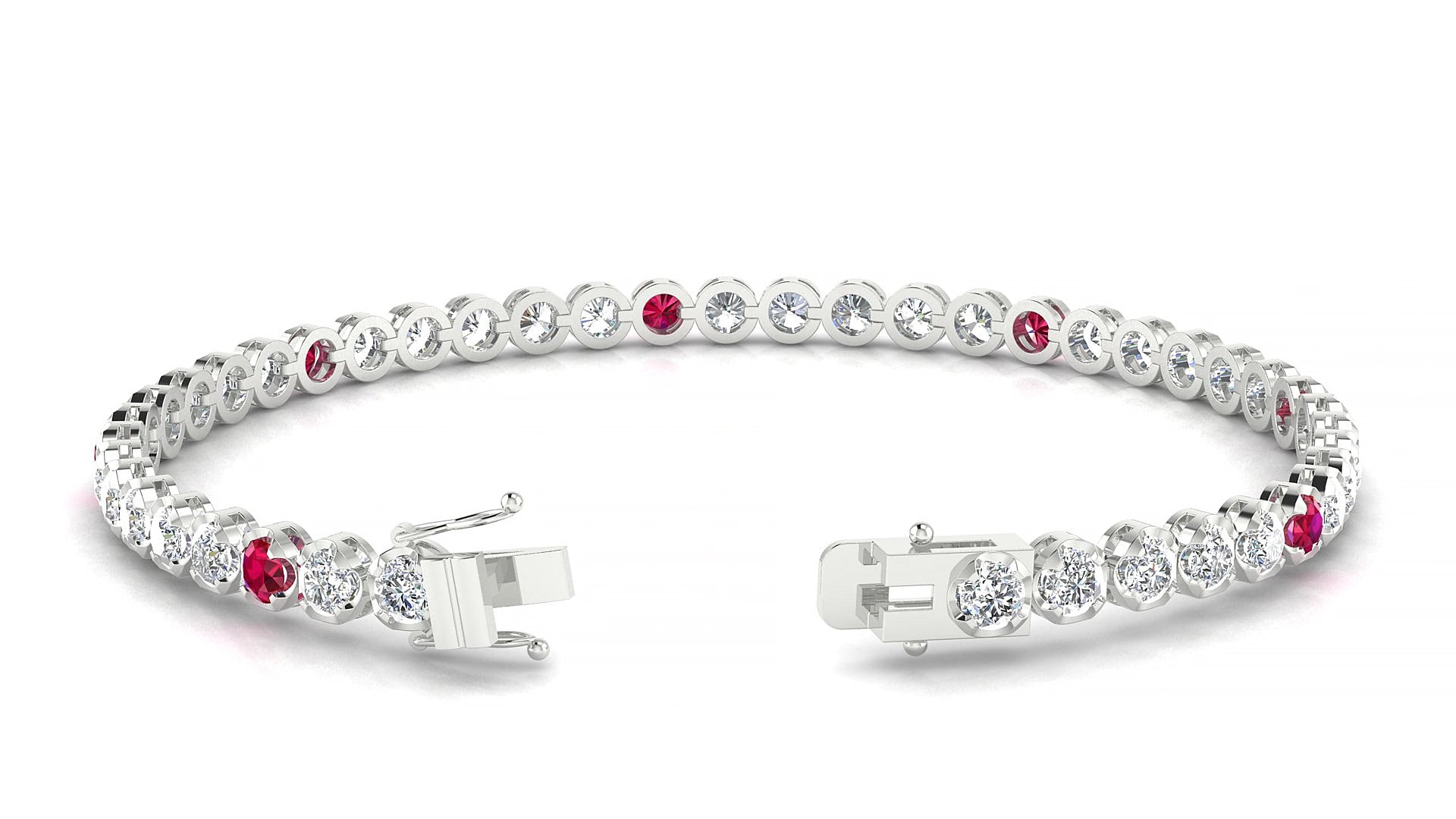 Bengal 1-5 | 18k White Gold 3 mm Round Natural Ruby & Diamond 15 cm Tennis Bracelet