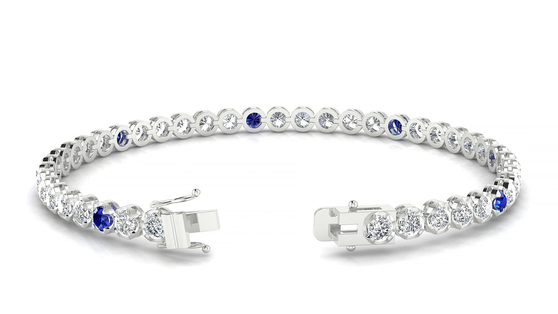 Bengal 1-5 | 18k White Gold 3 mm Round Natural Sapphire & Diamond 15 cm Tennis Bracelet