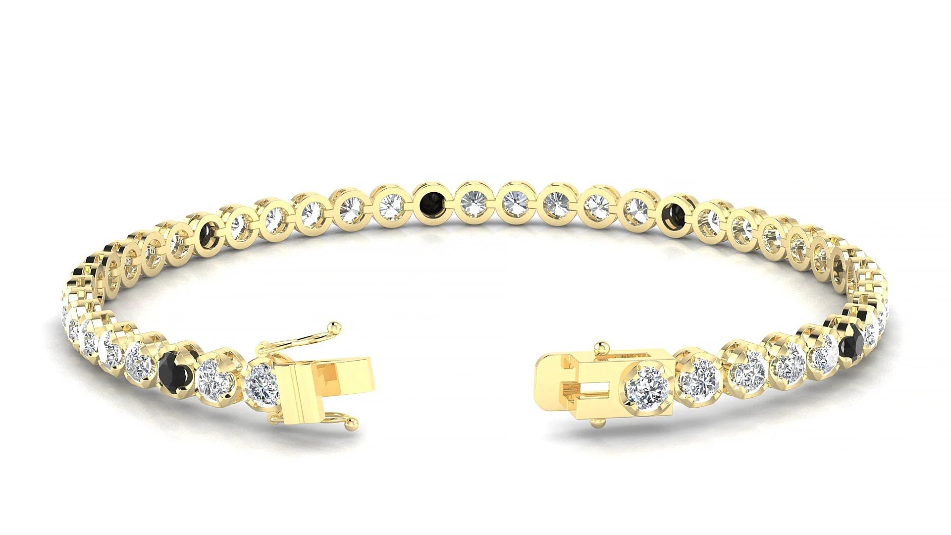 Bengal 1-5 | 18k Yellow Gold 3 mm Round Natural Black Diamond & Diamond Tennis Bracelet