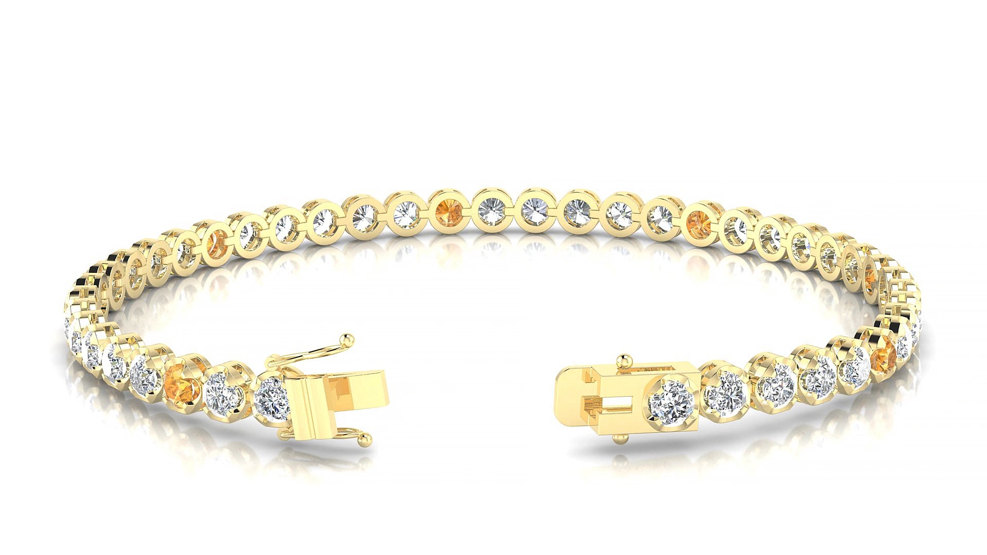 Bengal 1-5 | 18k Yellow Gold 3 mm Round Natural Citrine & Diamond 15 cm Tennis Bracelet