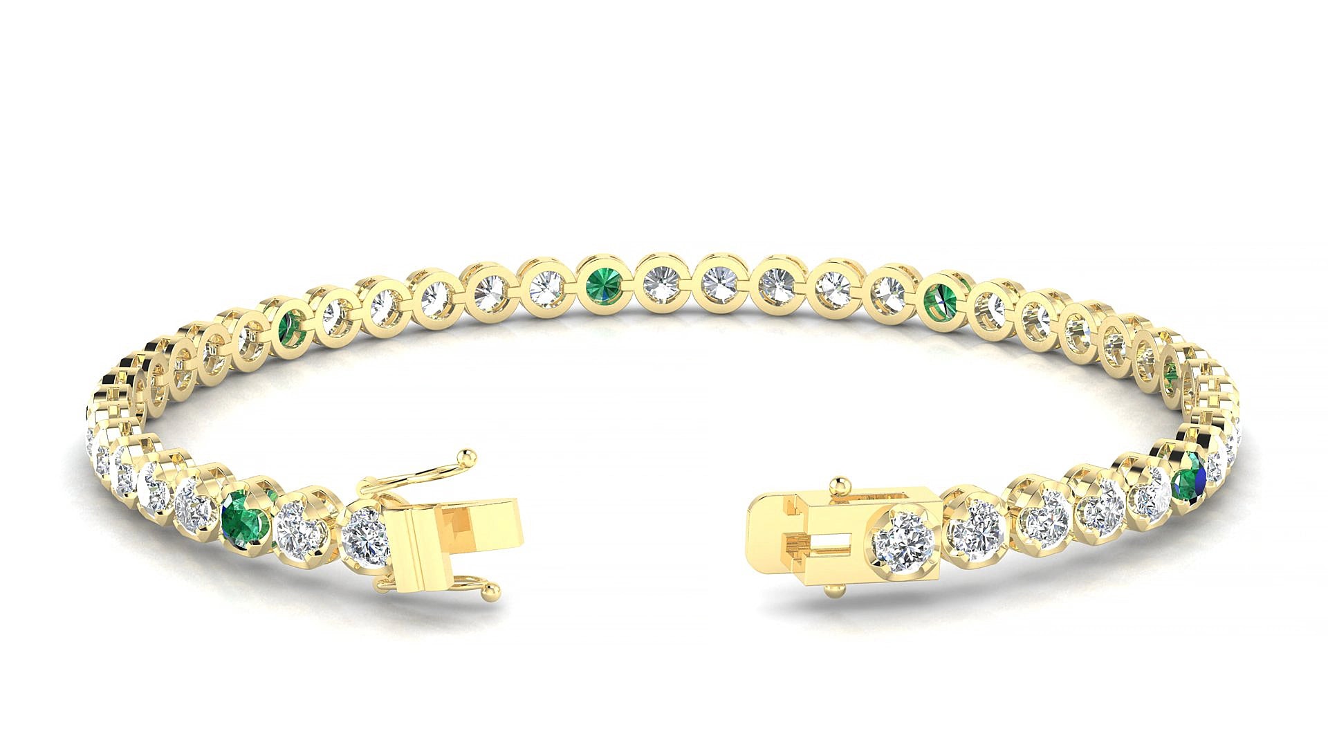Bengal 1-5 | 18k Yellow Gold 3 mm Round Natural Emerald & Diamond 16 cm Tennis Bracelet
