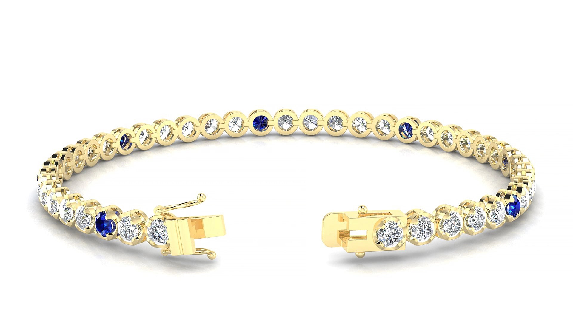 Bengal 1-5 | 18k Yellow Gold 3 mm Round Natural Sapphire & Diamond 18 cm Tennis Bracelet