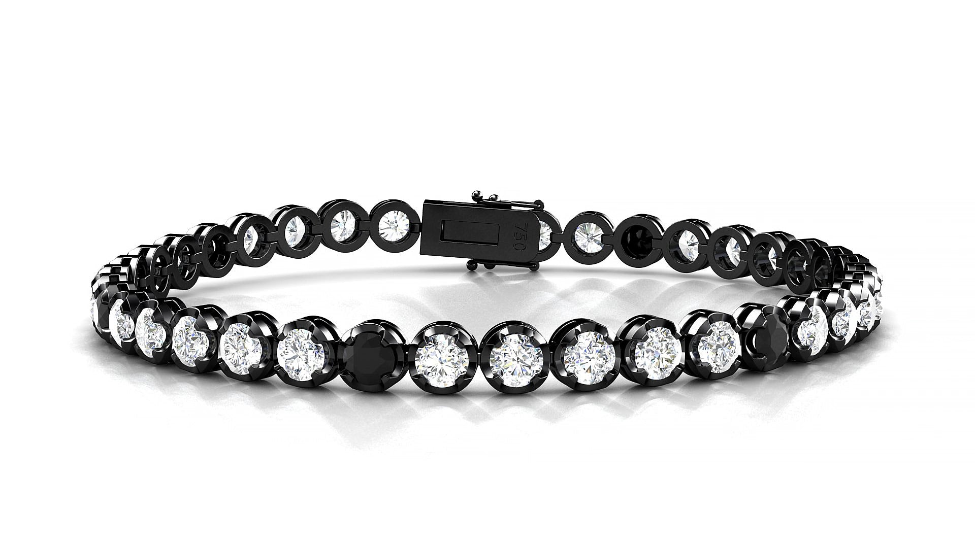 Bengal 1-5 | 18k Black Gold 3.4 mm Round Natural Black Diamond & Diamond 16 cm Tennis Bracelet