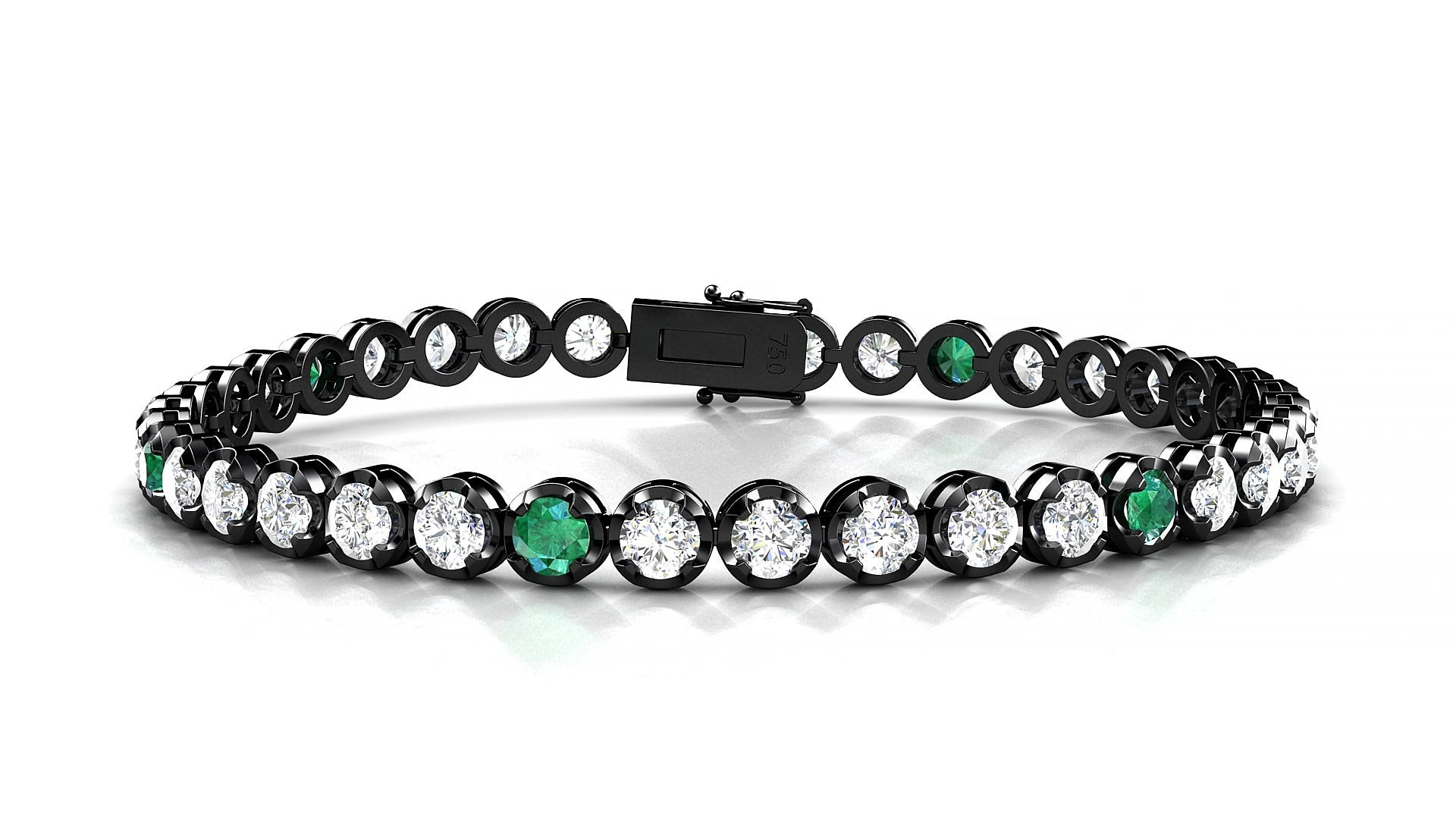 Bengal 1-5 | 18k Black Gold 3.4 mm Round Natural Emerald & Diamond 17 cm Tennis Bracelet