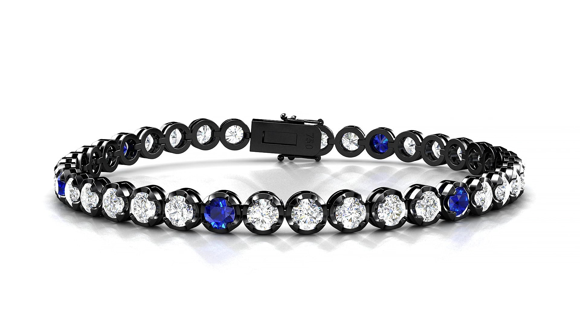 Bengal 1-5 | 18k Black Gold 3.4 mm Round Natural Sapphire & Diamond 16 cm Tennis Bracelet