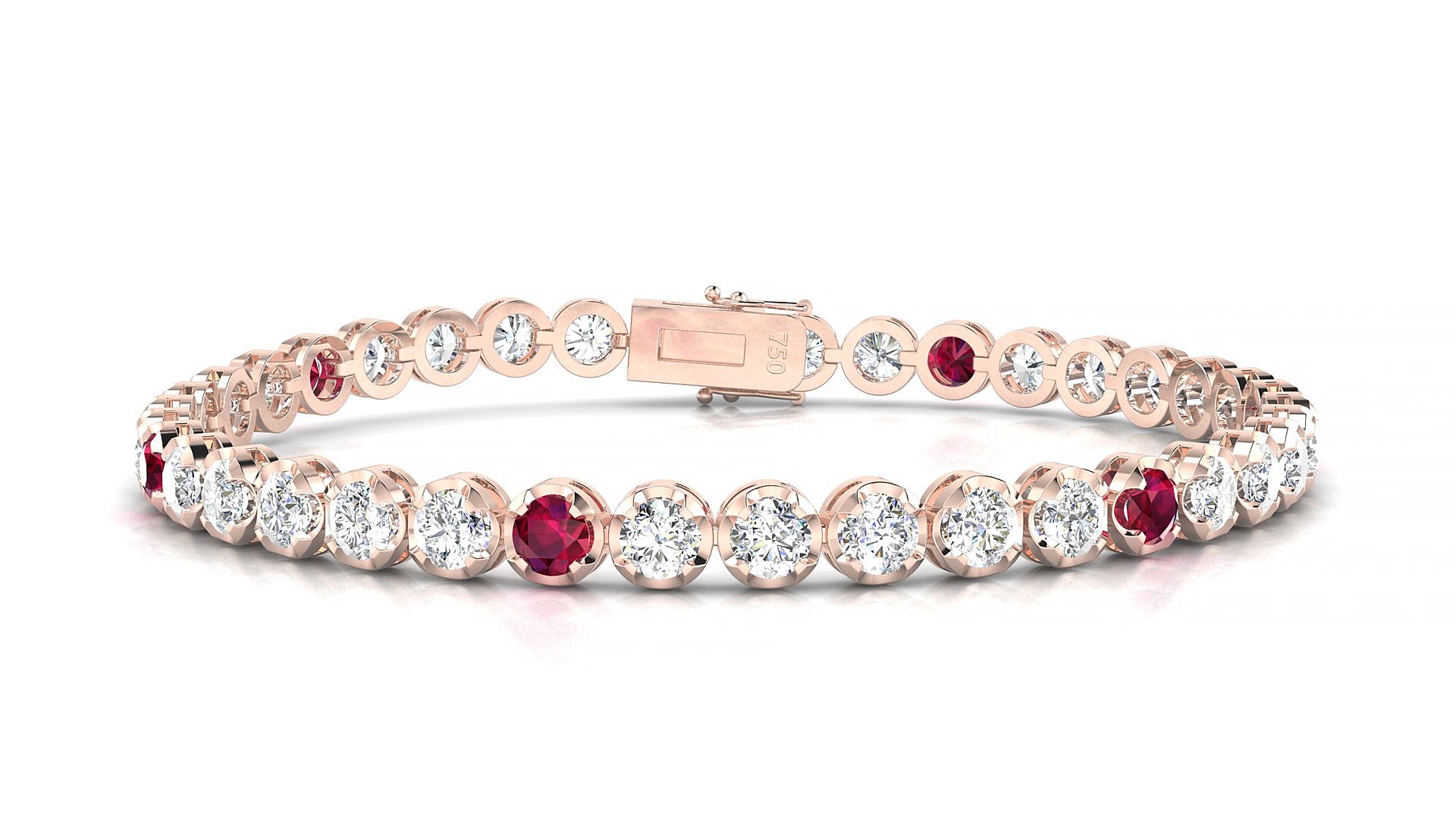 Bengal 1-5 | 18k Rose Gold 3.4 mm Round Natural Ruby & Diamond 16 cm Tennis Bracelet